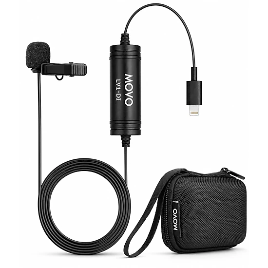 Movo LV1-DI Lavalier Microphone for iPhone and iPad – MFi Certified Lightning Clip-On Mic – 20ft Cable