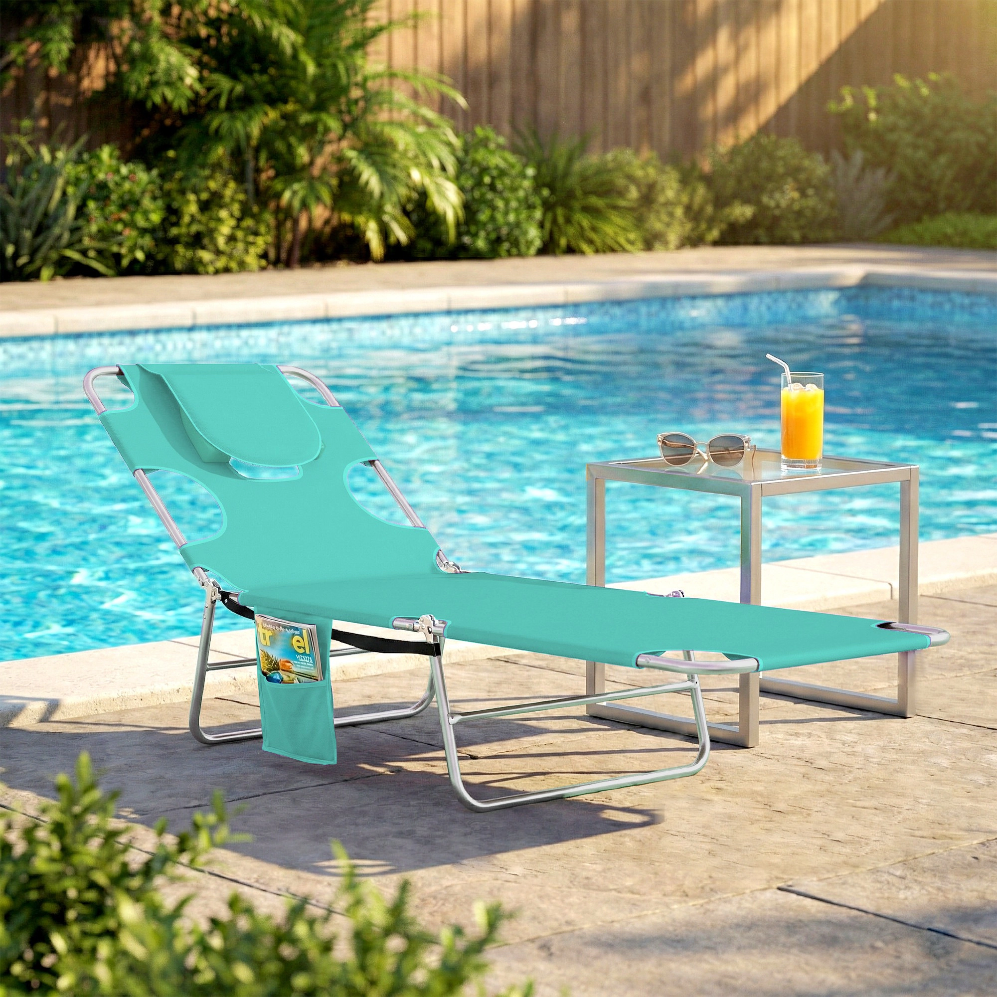 HONGGE Tanning Chair with Face Hole, 5-Level Adjustable Outdoor Chaise Lounge Chair with Pillow for Beach, Pool