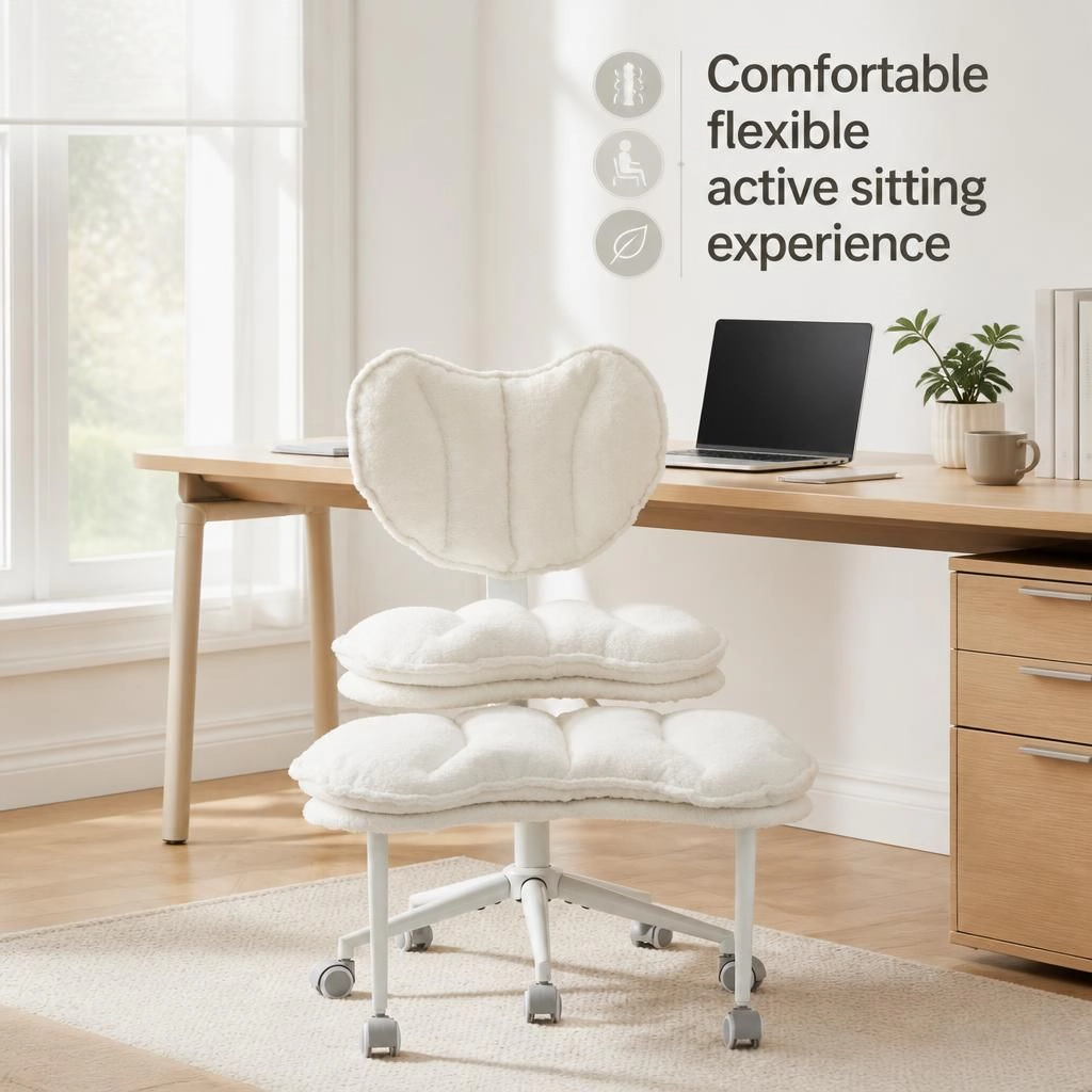 GOODSILO Soft Plush Upholstered Ergonomic Rolling Office Chair