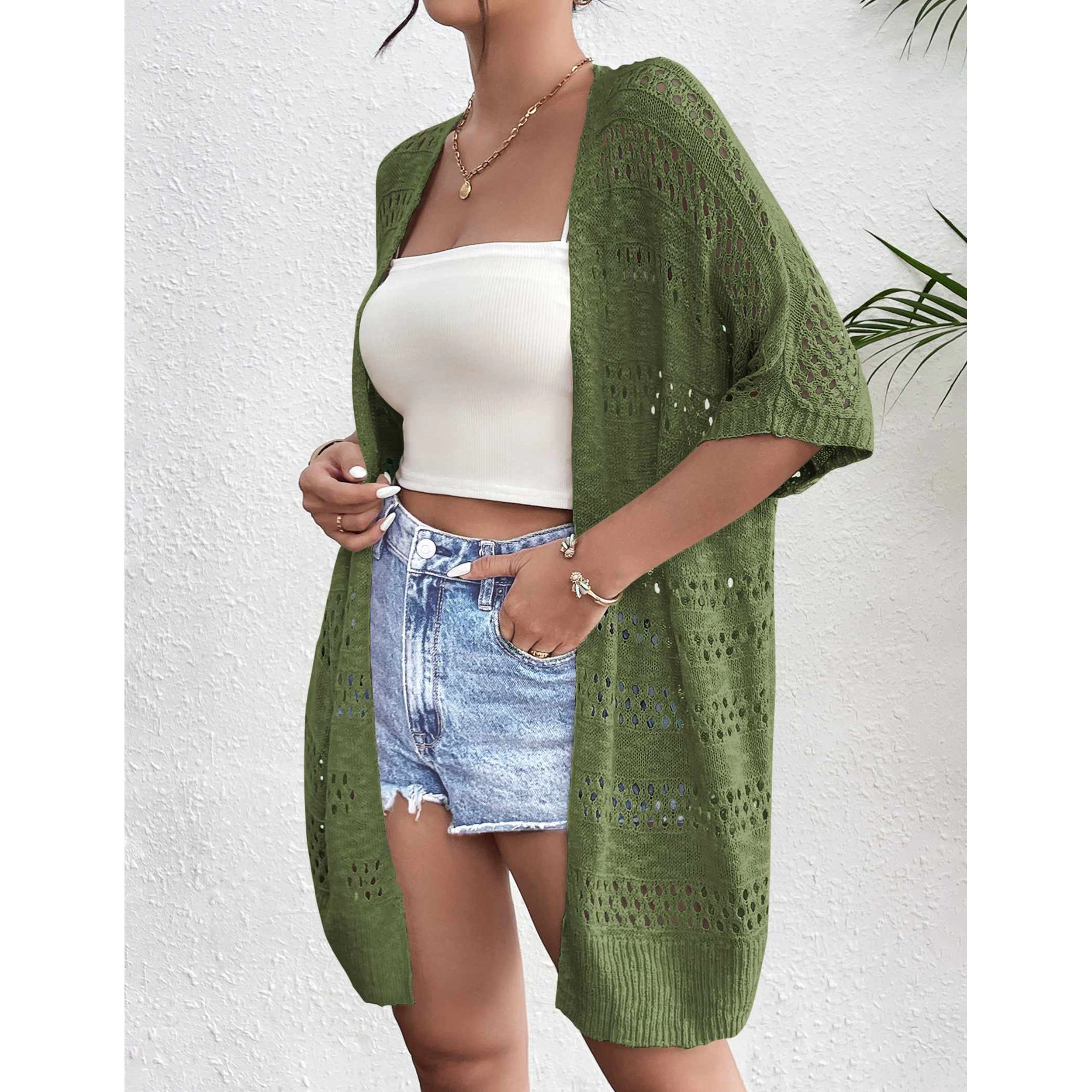 Zeagoo Women's Short Sleeve Open Front Crochet Knit Cardigan