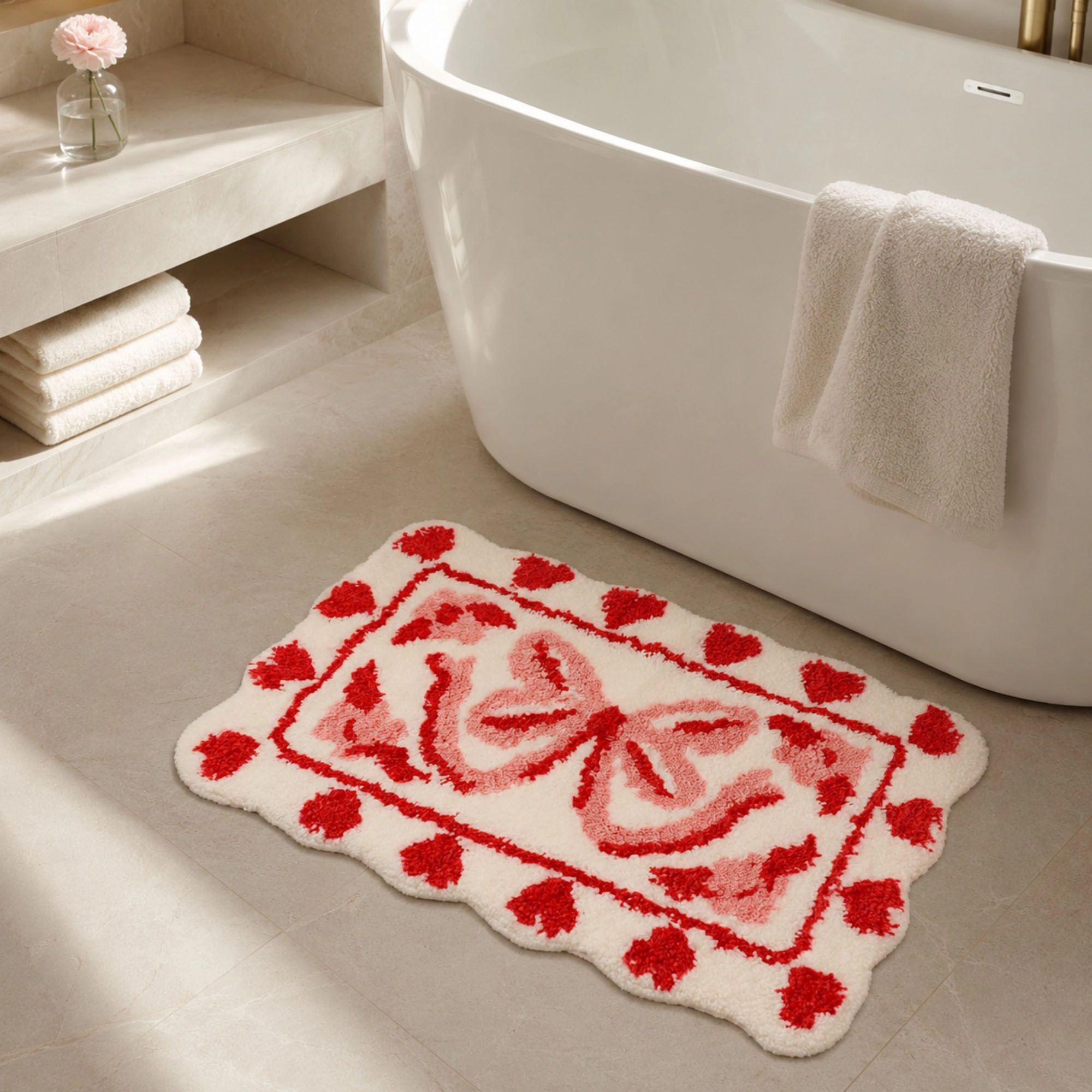 Alilang Unisex Bow and Heart Shaped Bath Mat Nonslip Accent Rug 15.7 x 23.6 Inches