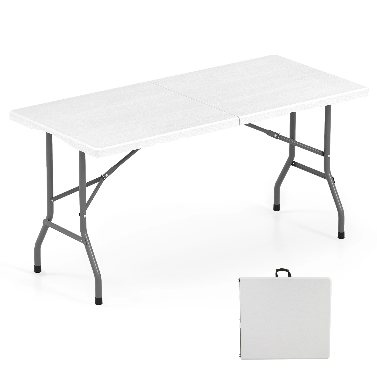 SUGIFT 5-Foot Folding Picnic and Utility Table, Wood-Grain HDPE Top, Carry Handle