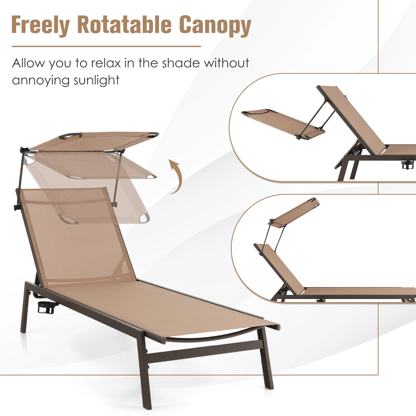 Hivvago Outdoor Chaise Lounge Chair with Sunshade and 6 Adjustable Position