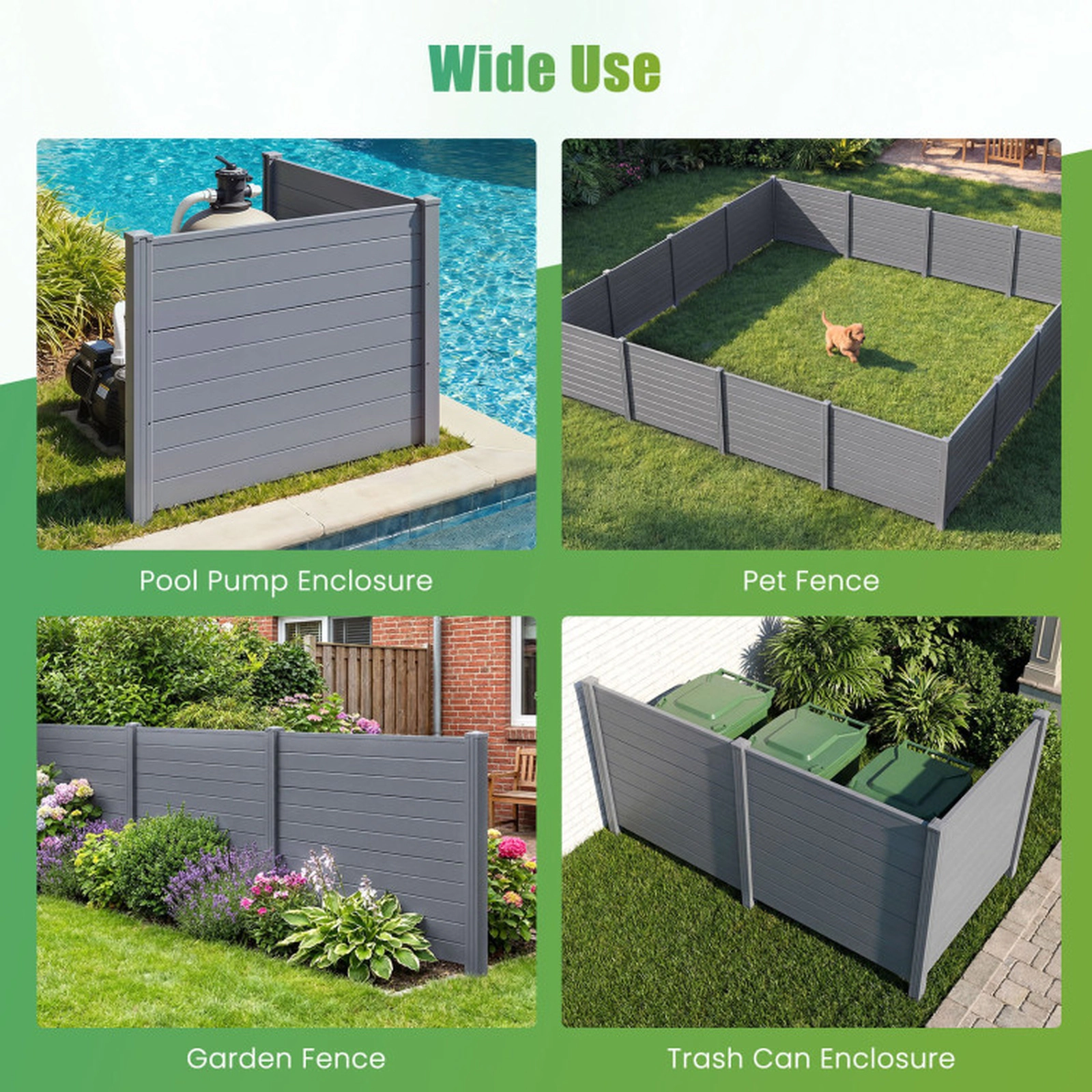 SUGIFT Garden Privacy Fence 2 Panels with 20-in Ground Stakes for AC Units and Trash Cans White/Black/Brown