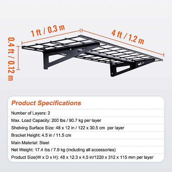 HONGGE 2 Pack Wall Mounted Steel Garage Shelves with Hooks for Shops ...