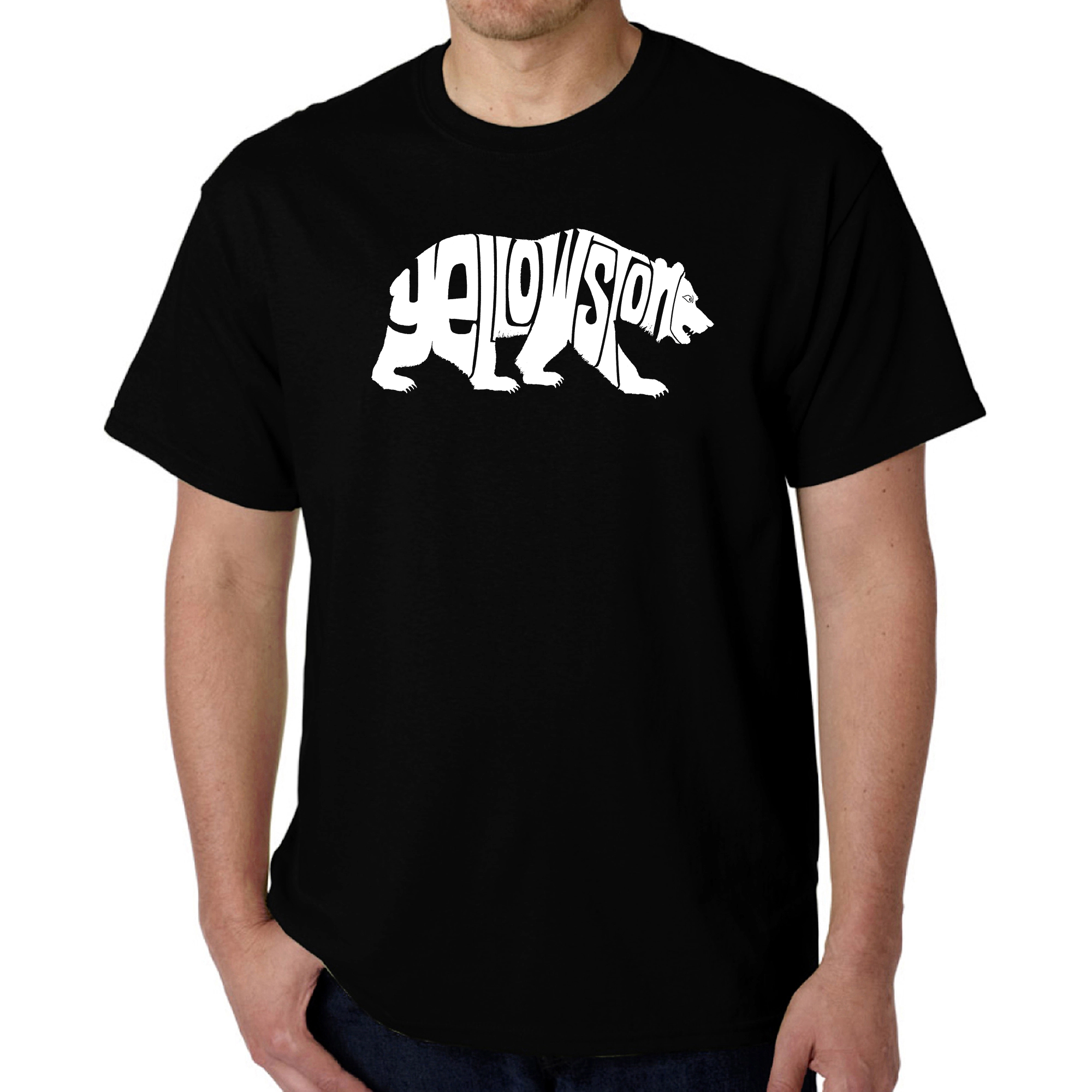 LA Pop Art Men's Yellowstone Bear Word T-Shirt