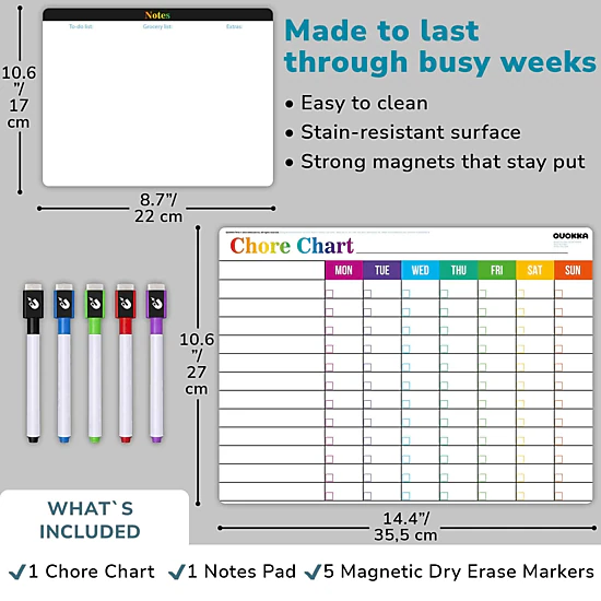 QUOKKA Magnetic Chore Chart for Kids, Behavior & Responsibility Reward Board for Toddlers & Teens