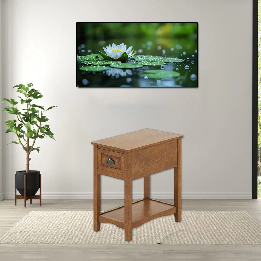 Hivvago Modern Chairside Table with Storage Drawer and Open Display Shelf