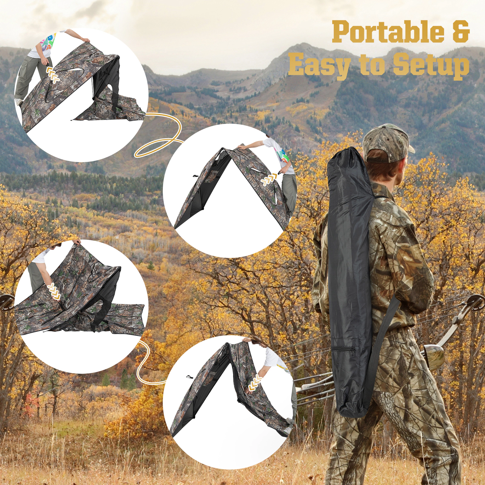 LJG 2-Panel Hunting Ground Blind Pop up Fence with 3 Shoot Through Ports