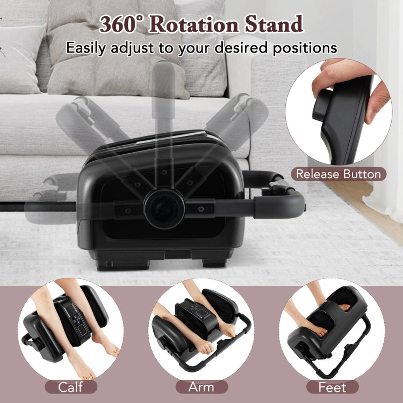 SUGIFT Rolling Shiatsu Foot and Calf Massager with Heat and Deep Kneading 20-in Frame Electric Leg Massager Black