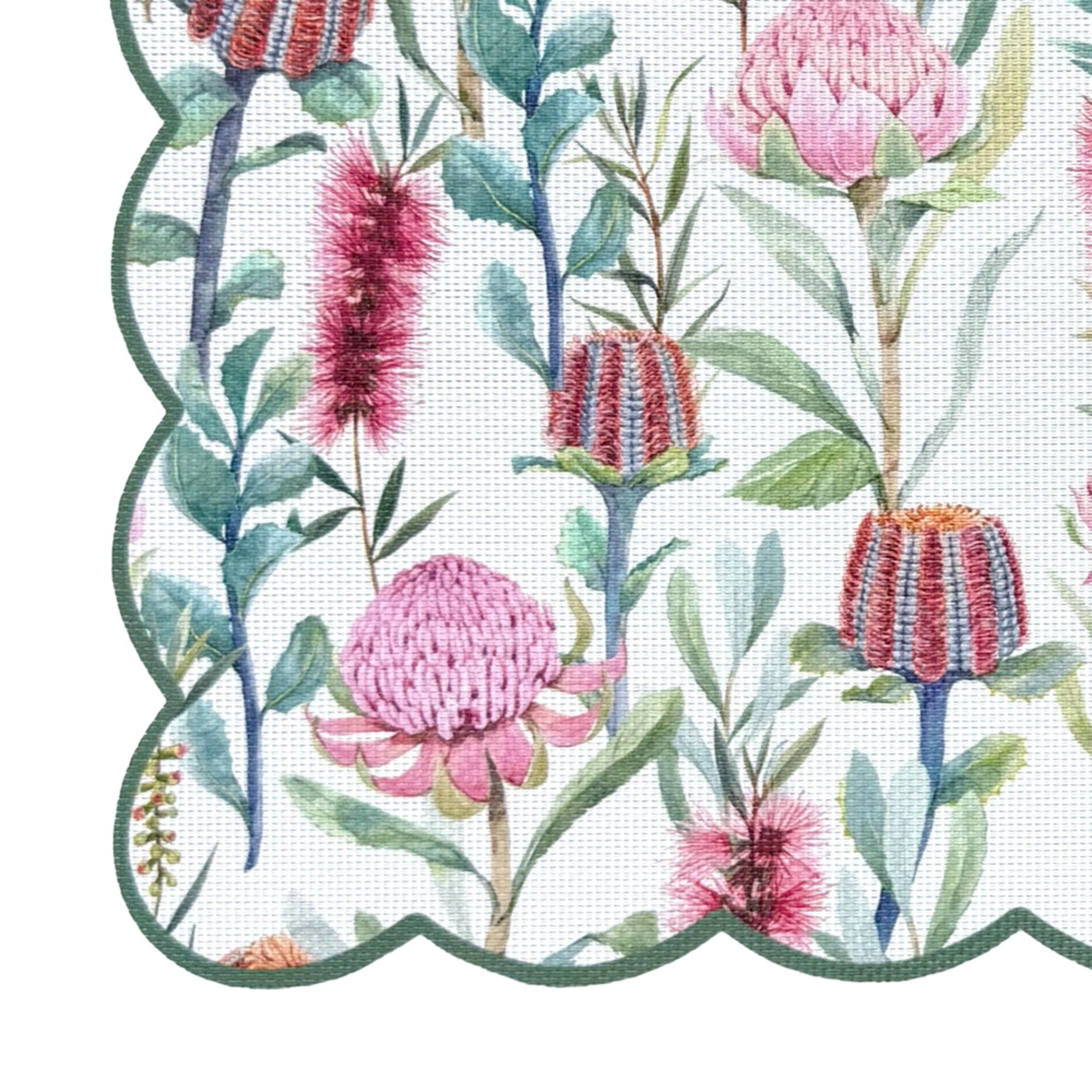 Dainty Home Garden Bloom Woven Vinyl Scalloped Border Reversible 13" x 19" Placemat Set of 6