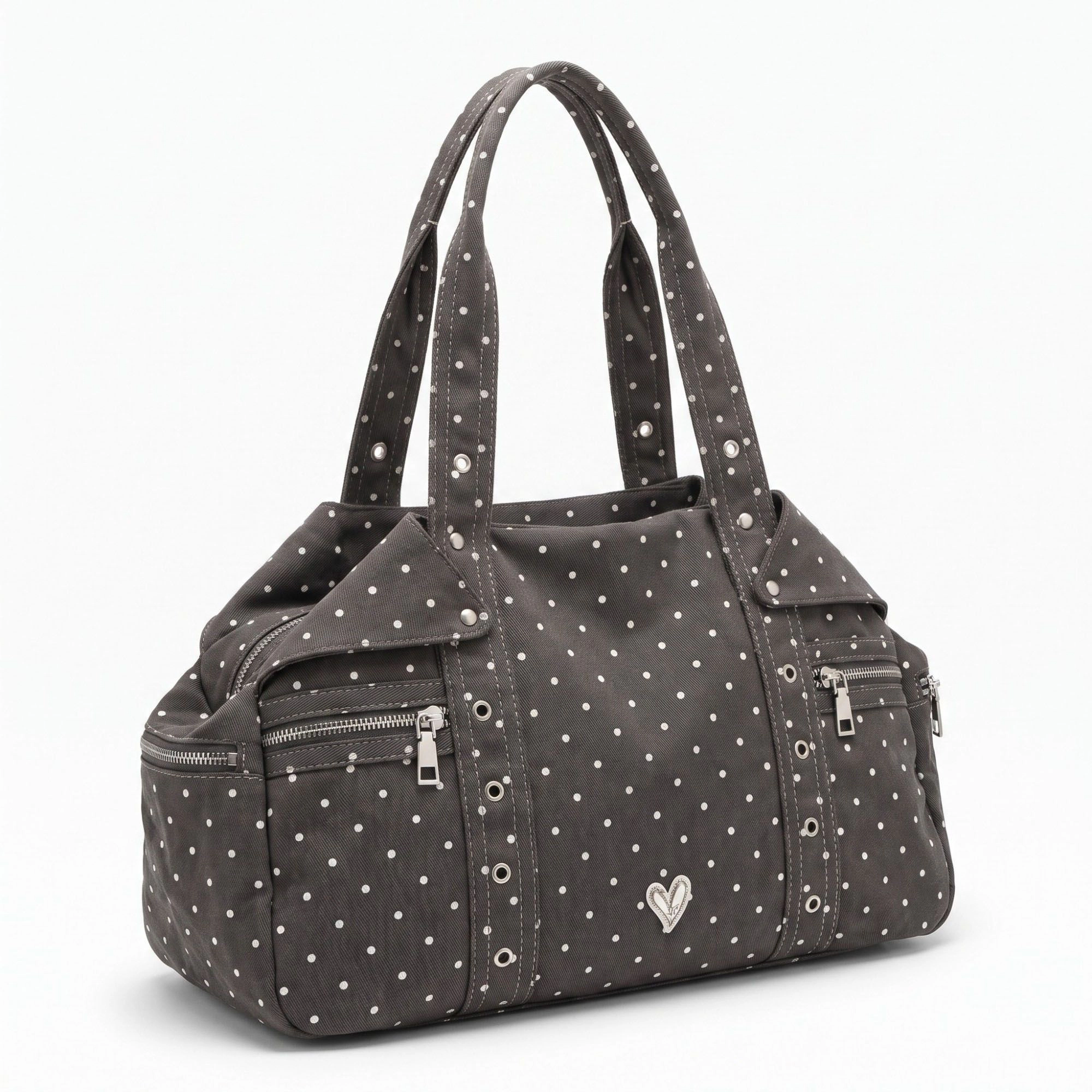 Alilang Women's Polka Dot Multi-Pocket Shoulder Bag with Zip Closure