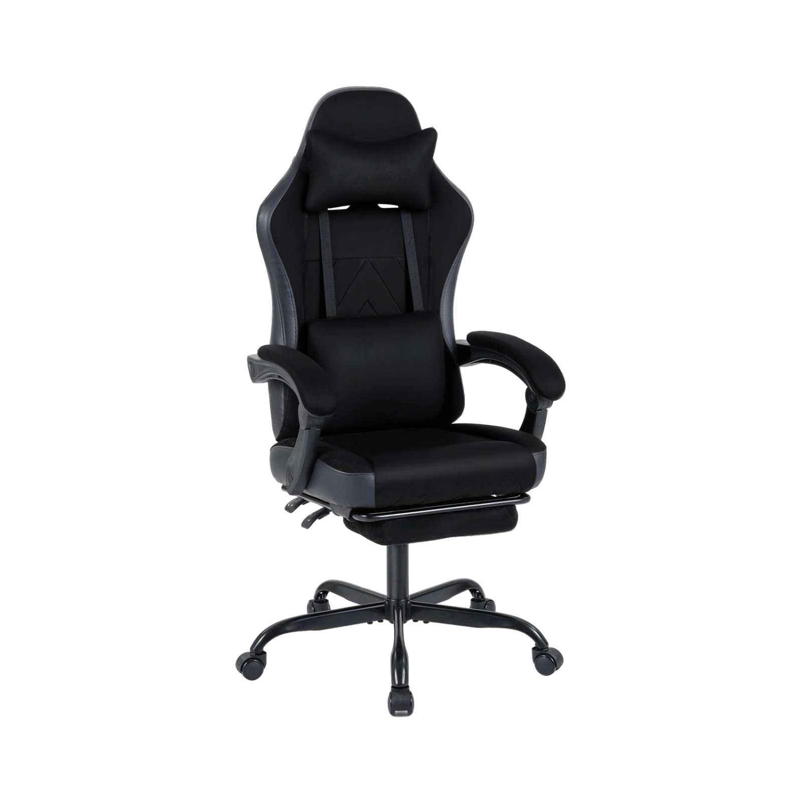 SUGIFT Ergonomic Suede Gaming Computer Chair with Headrest Lumbar Support Linkage Armrests 330-lb Capacity Black
