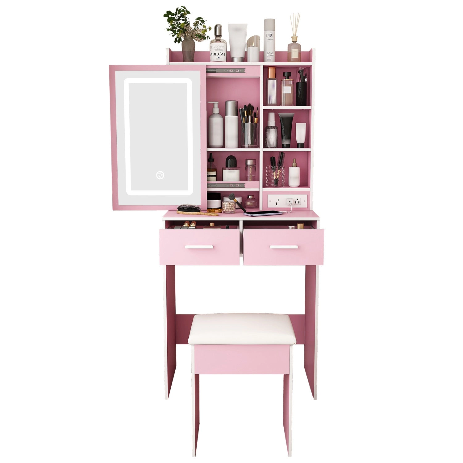 GBruno LED Lighted Vanity Desk Set With Padded Stool