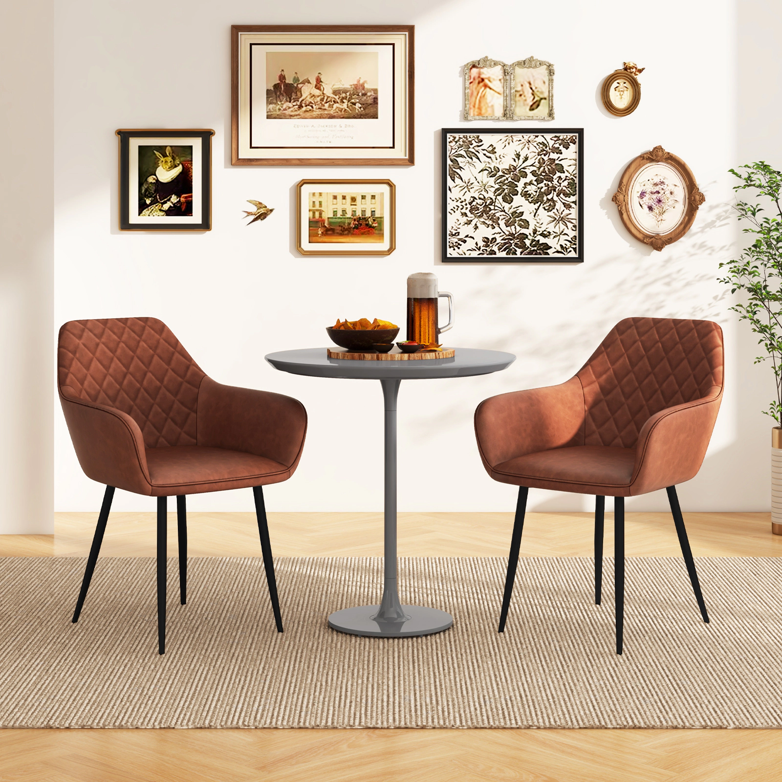 LJG Leisure Dining Chair Set of 2 with Curved Backrest and Wide Seat
