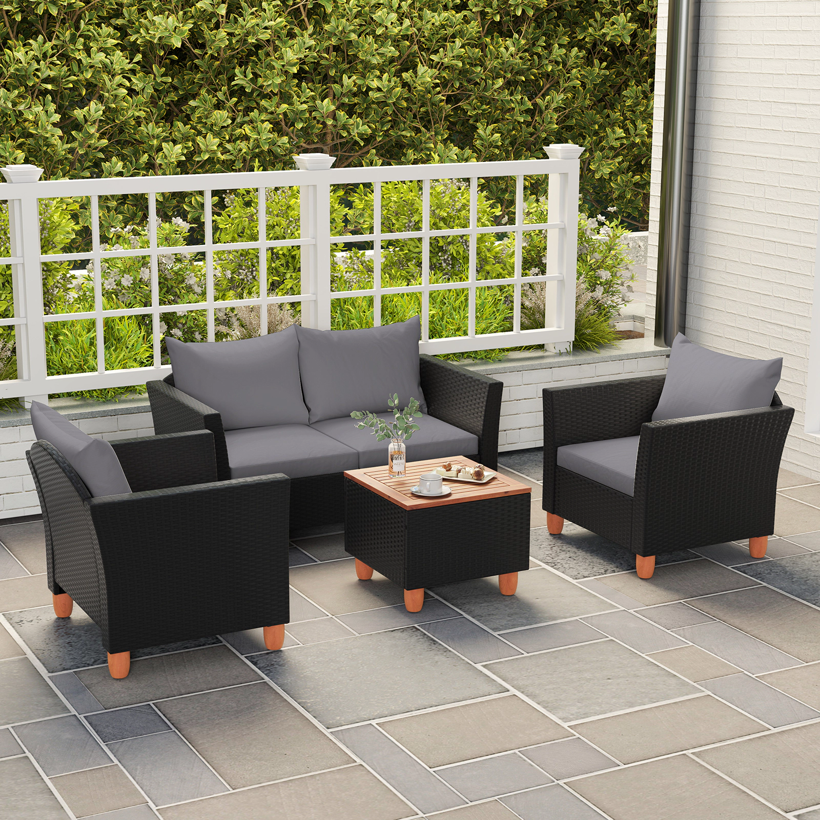 Hivvago 4 Piece Outdoor Conversation Set with Storage Coffee Table