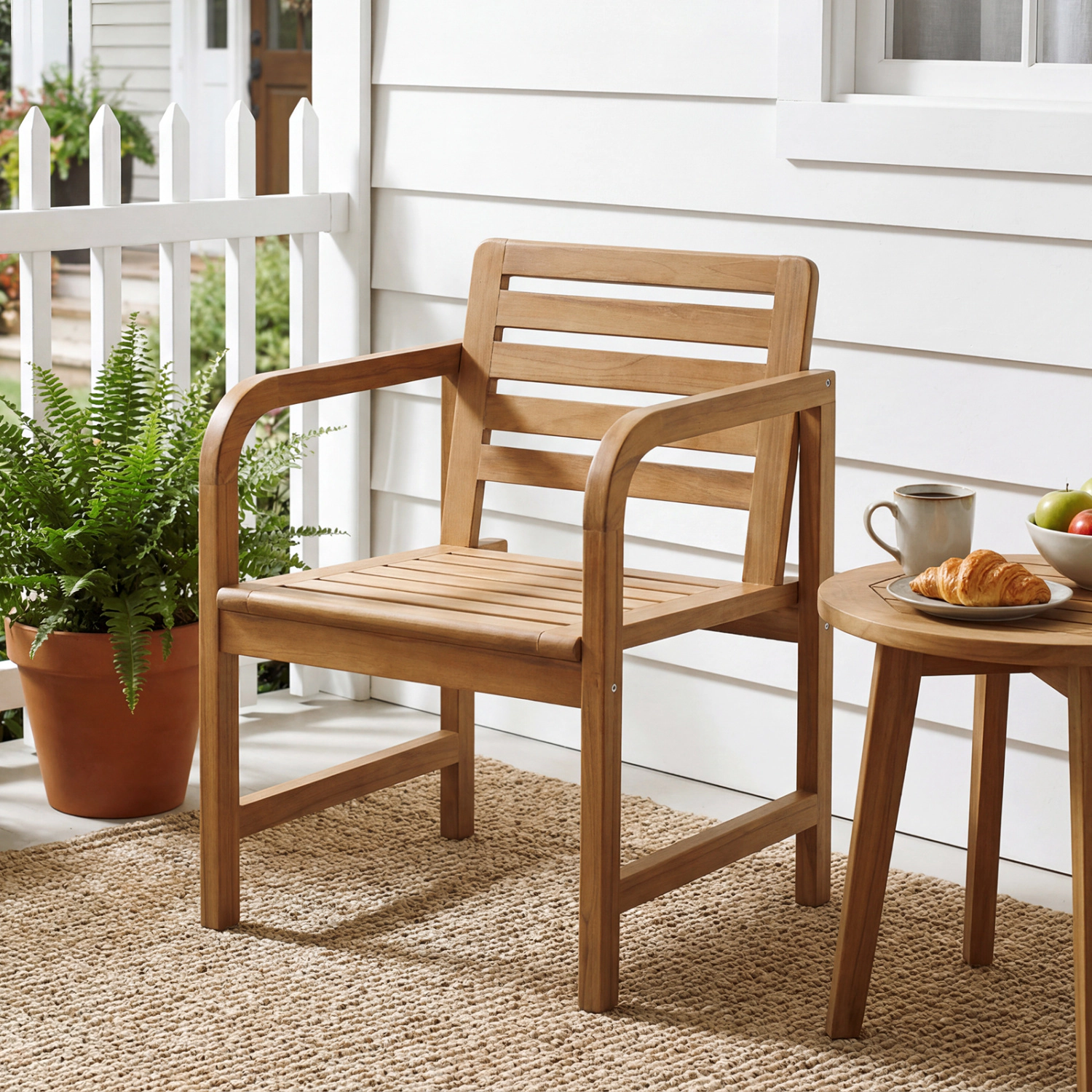 LJG Natural Wood Patio Armchair with Slanted Back and Slatted Seat