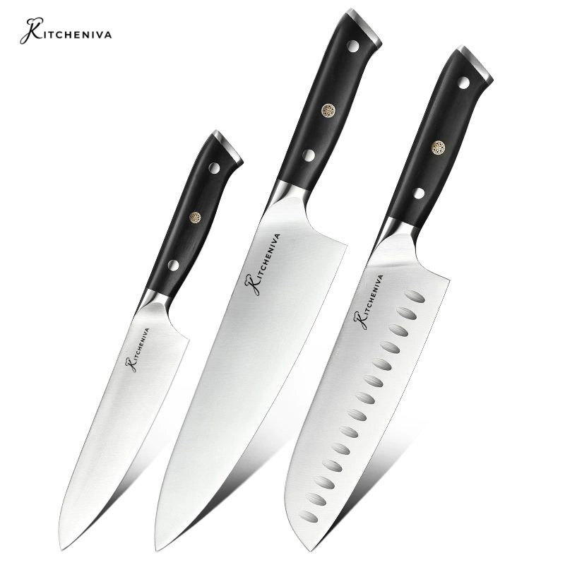 Kitcheniva 3-Piece German Stainless Steel Kitchen Knife Set With Ebony Wood Handle