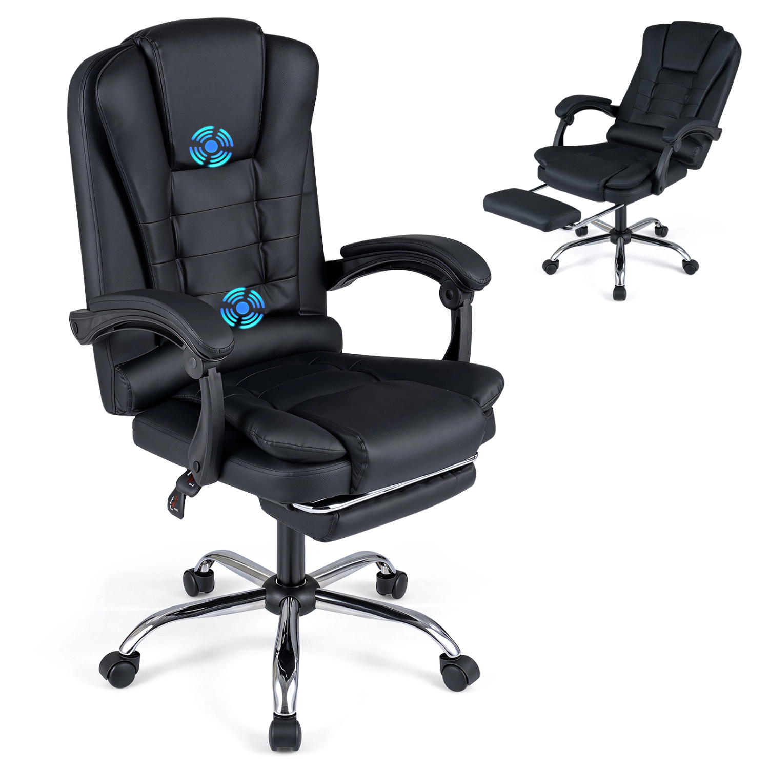 LJG Massage Office Chair with Footrest & Reclining Backrest and Swivel Seat