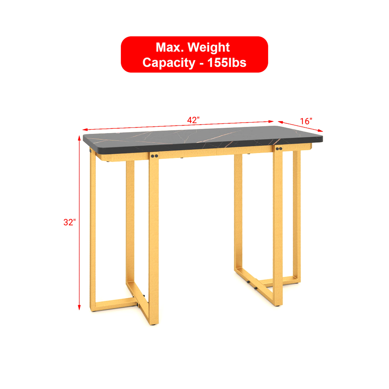 Hivvago Geometric Metal Frame Entry Table with 42" Faux Marble Surface