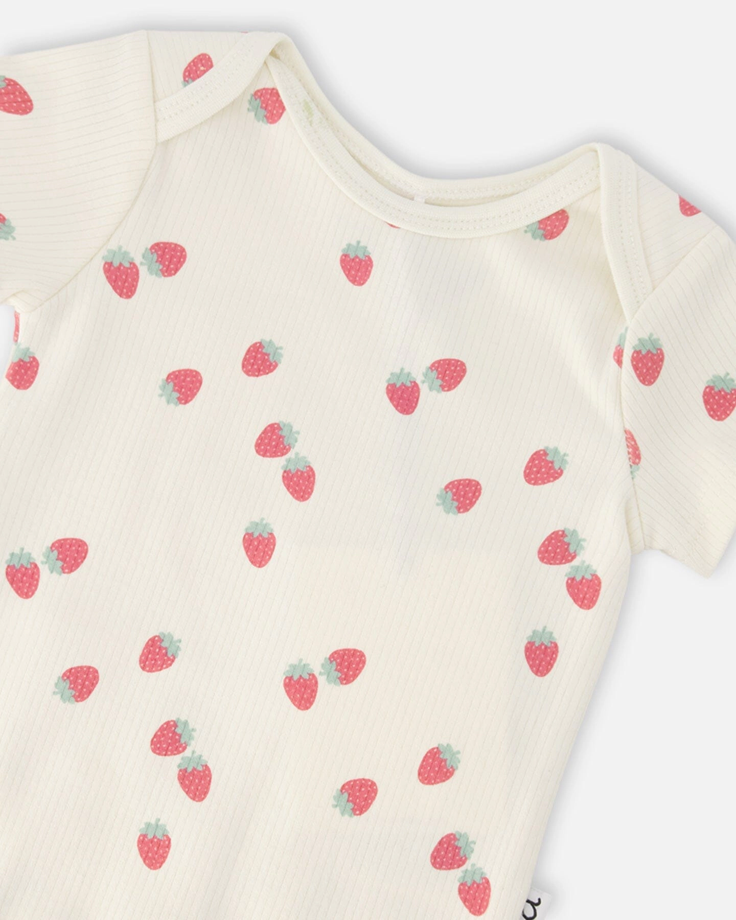 Deux par Deux Girls Evolutive Cotton Rib Jersey Onesie Printed Strawberries