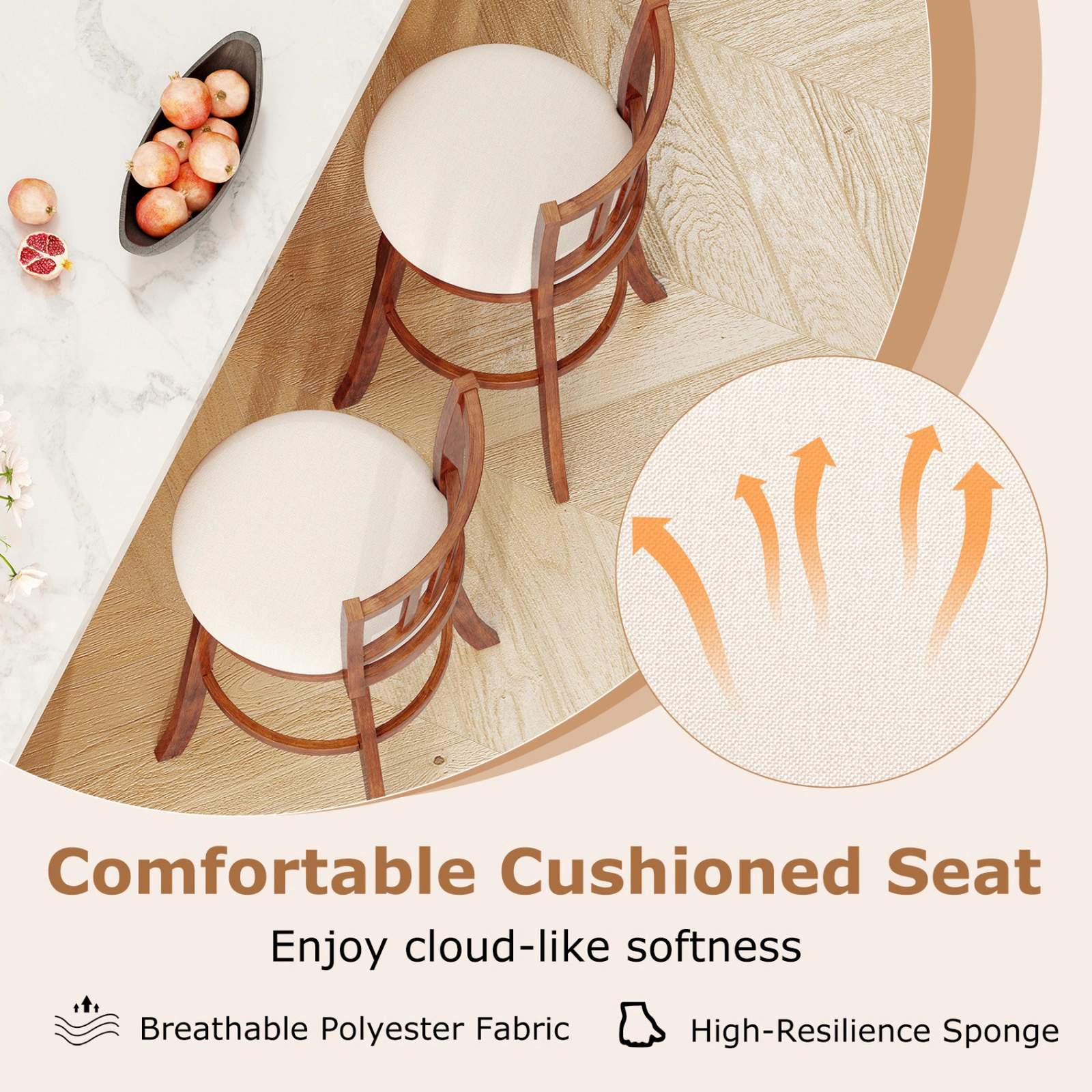 SUGIFT 360° Swivel Bar Stools Set of 4 Backrest & Upholstered Seat 350-lb Capacity 30.5-in Seat Height Driftwood +Sand