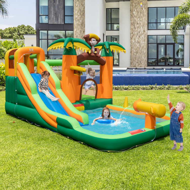 Hivvago Monkey-Themed Inflatable Bounce House with Slide without Blower