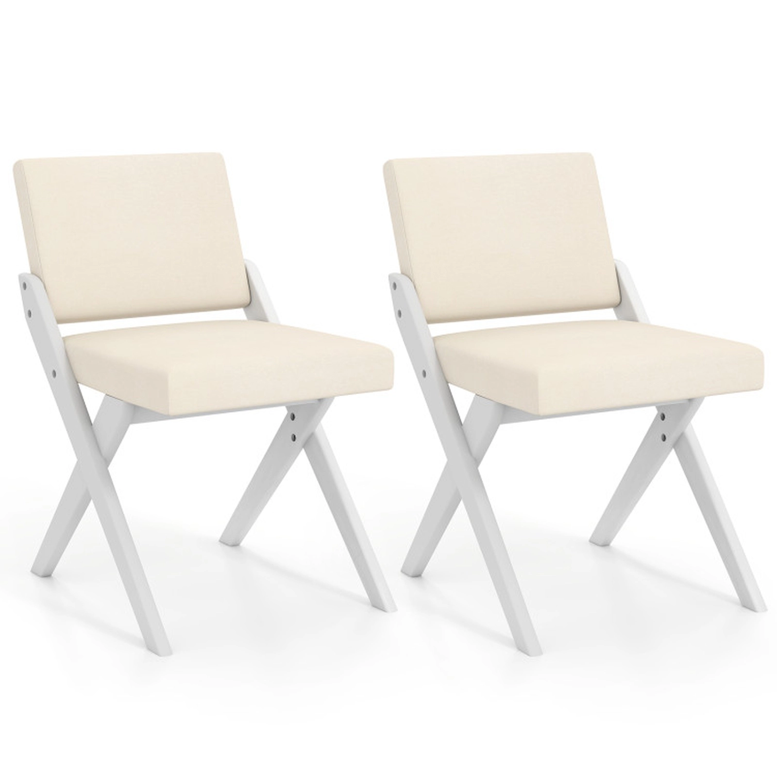 SUGIFT Rubber Wood Frame Wooden Dining Chairs with Padded Cushions 350-lb Capacity White Set of 2