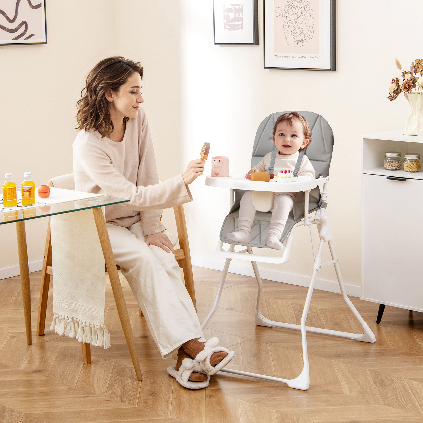 SUGIFT Easy Clean Compact High Chair with Removable Adjustable Tray 33-lb Capacity Ages 6 Months-3 Years Gray