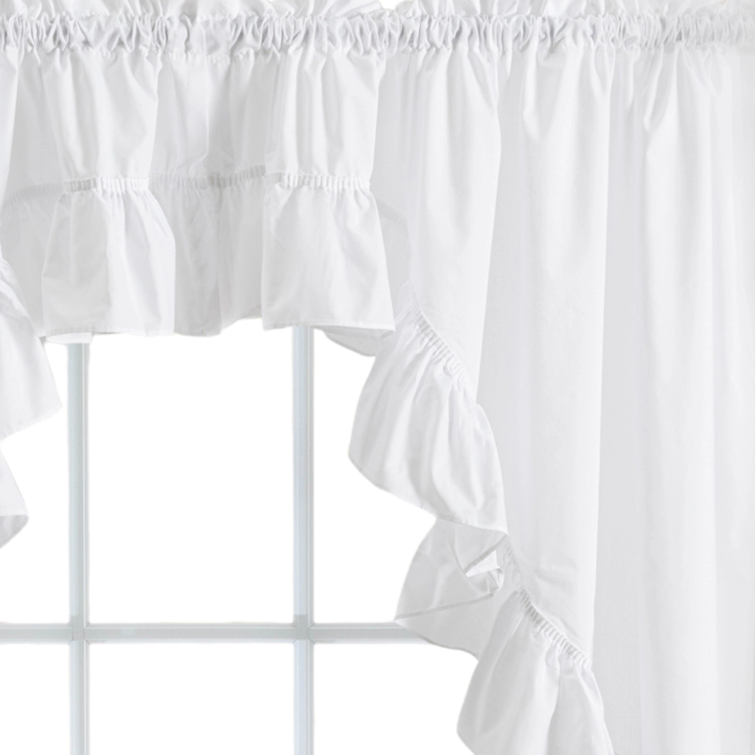 Ellis Curtain Classic Wide Solid Color Perma Press Ruffled Window Swag 84" x 38" White