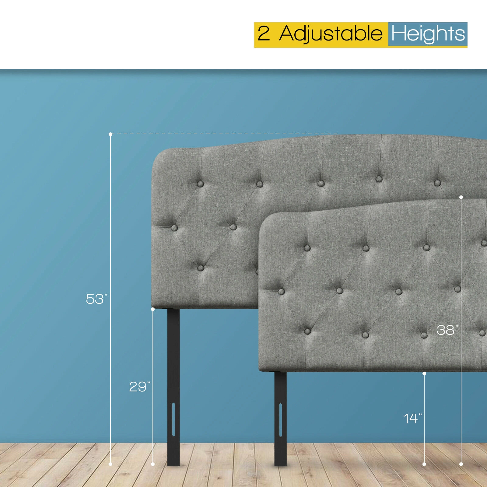 SUGIFT Faux Linen Full Headboard with Adjustable Heights 55-in Wide Upholstered Panel 31-lb Net Weight Light Gray