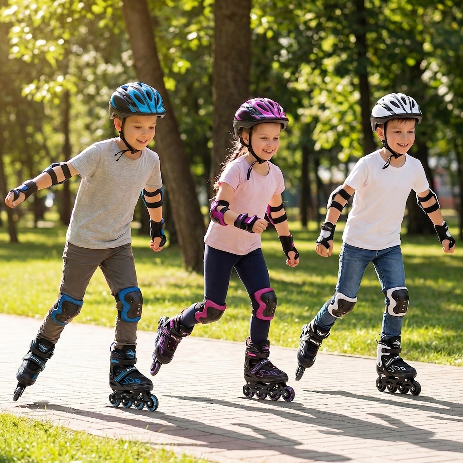 SUGIFT 4-Size Adjustable Kids Inline Skates with Light-up Wheels Ages 7-9 White & Black / Black & Blue / Purple & Black