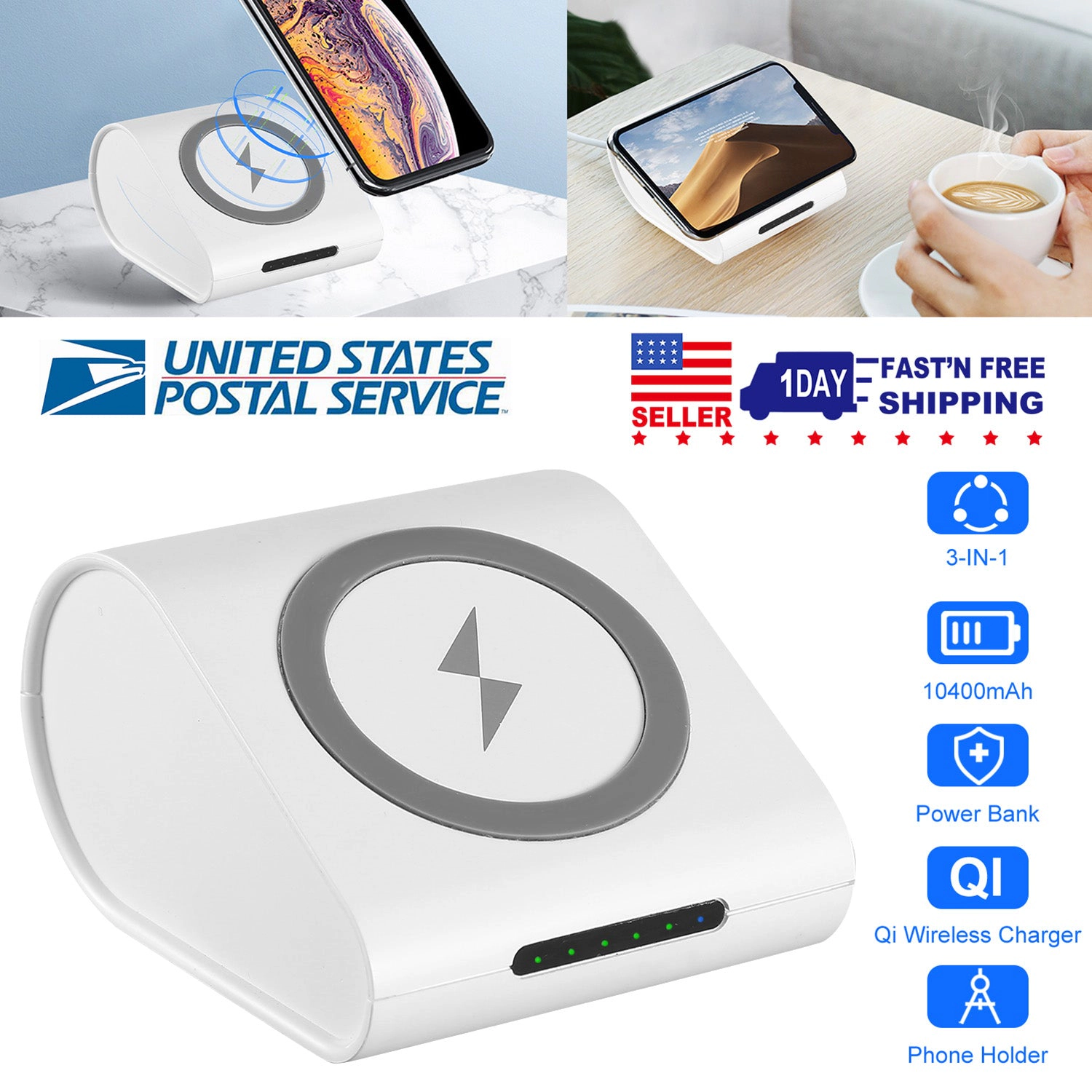 GBruno 10000mAh Qi Wireless Charger Power Bank