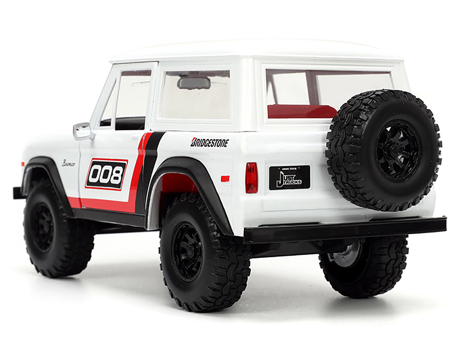 Jada 1973 Ford Bronco #008 White with Red and Black Stripes and Red Interior with Extra Wheels "Just Trucks"