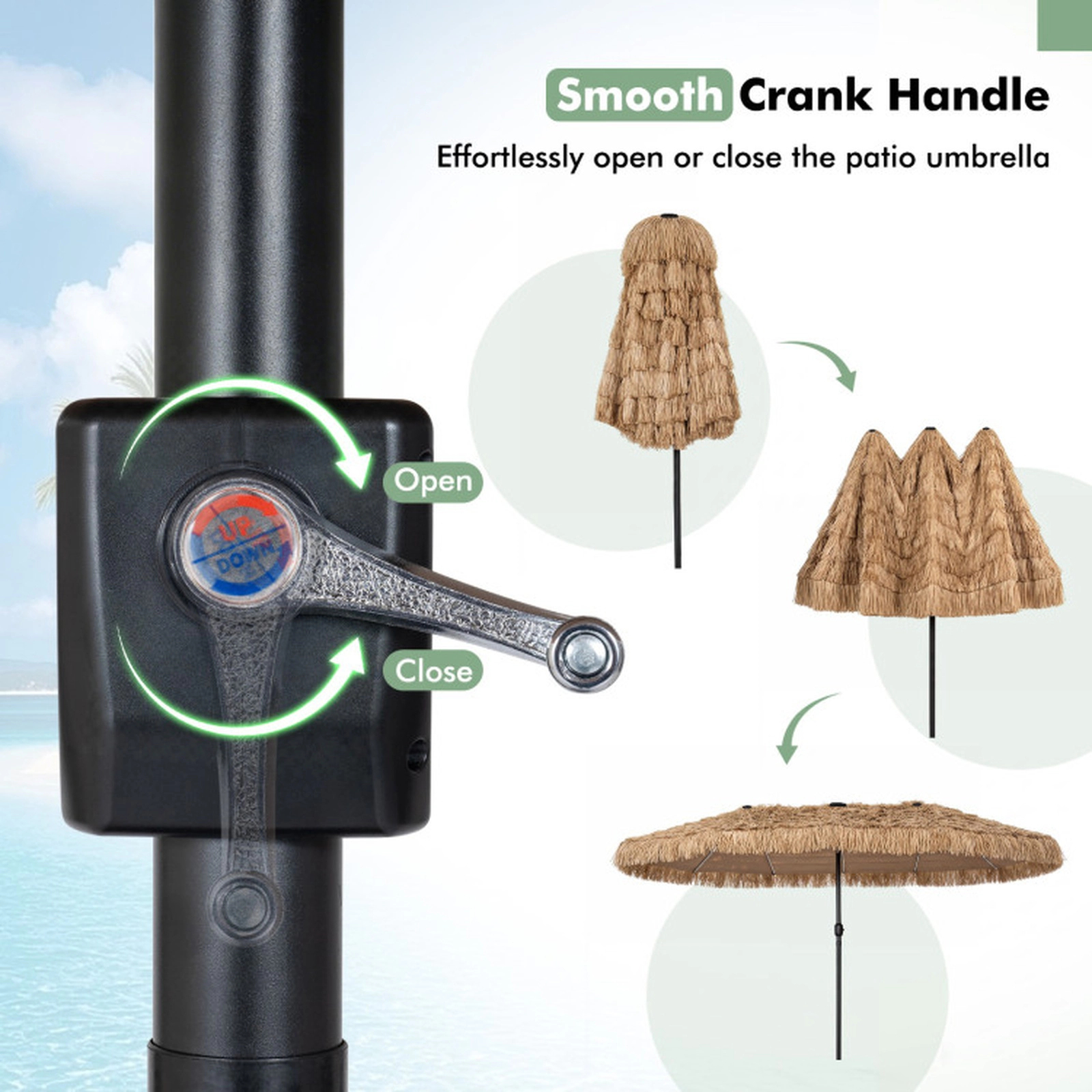 SUGIFT Brown 144 Color-Changing LED Lights 15 x 9 FT Solar Double-Sided Thatched Patio Umbrella
