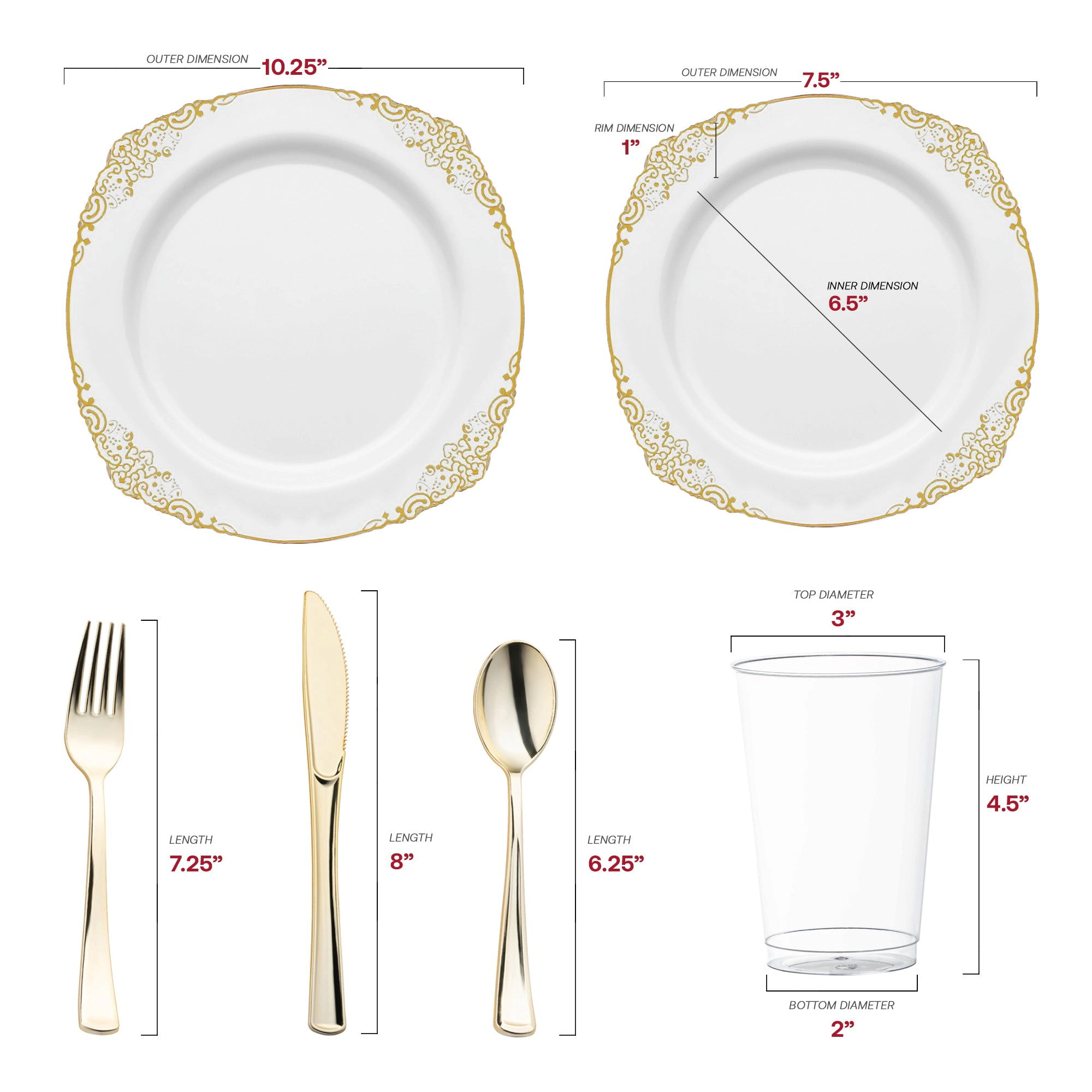Smarty Had A Party White with Gold Fancy Round Disposable Plastic Wedding Value Set