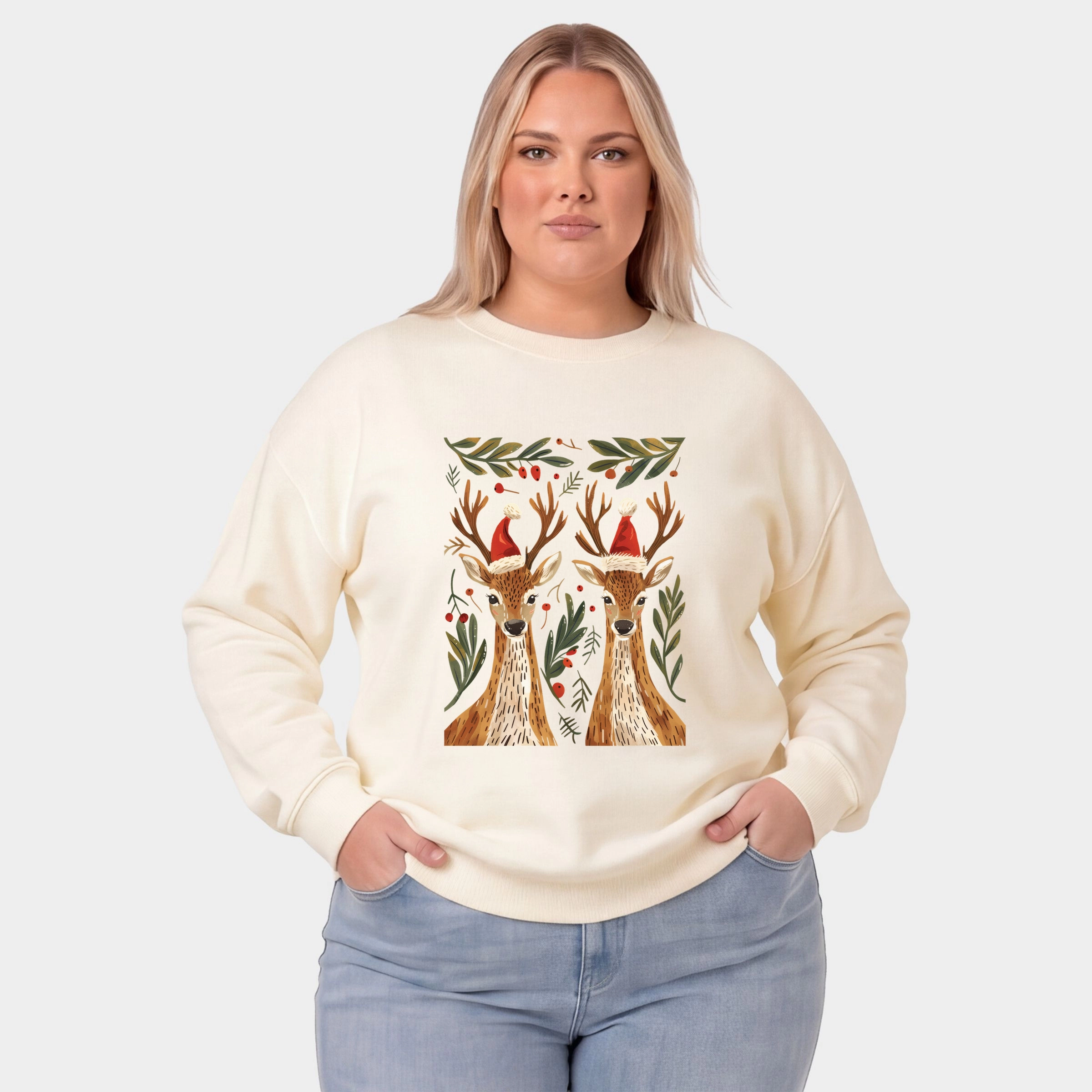 Simply Sage Market - Women's Plus Sized Graphic Sweatshirt Christmas Deer Pair