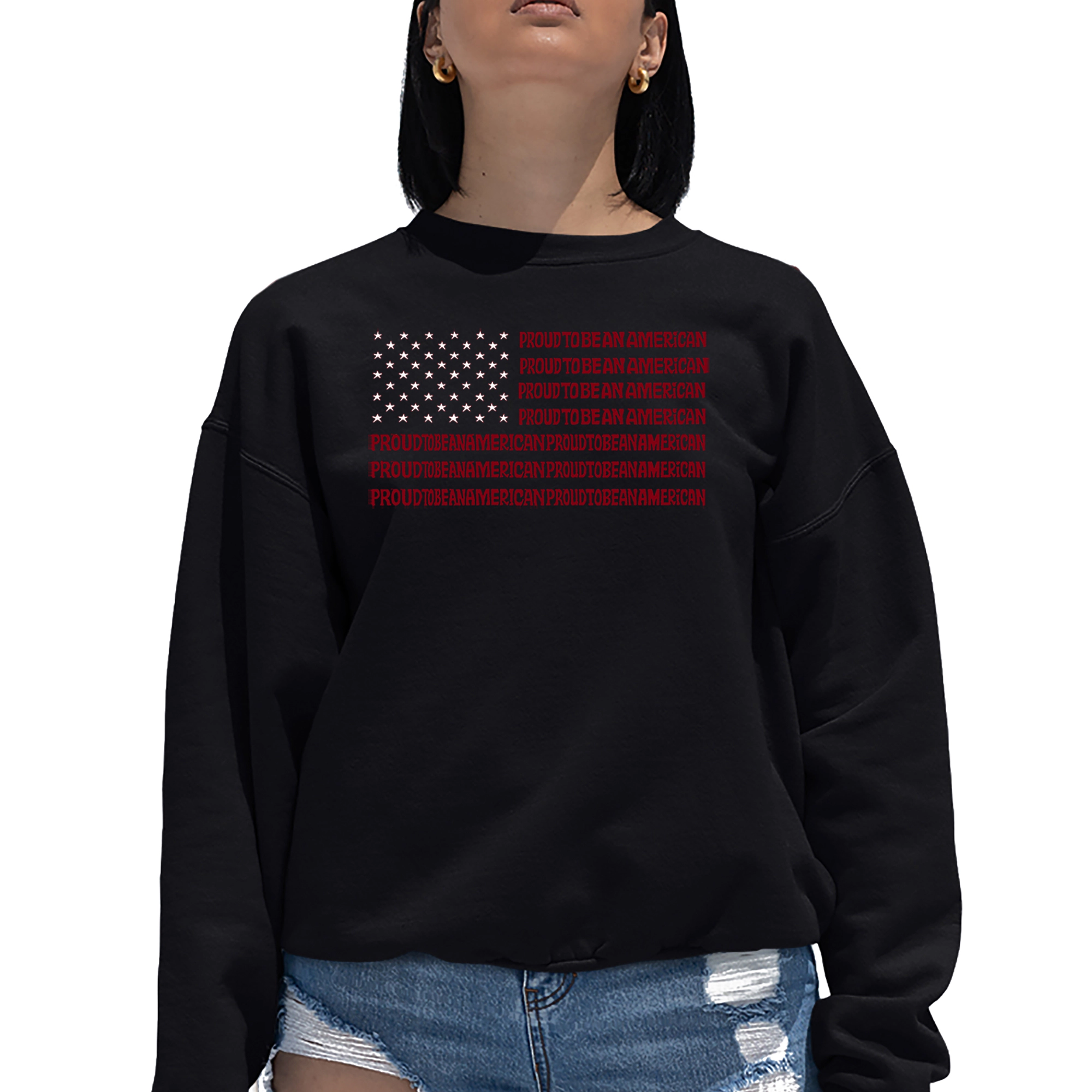 LA Pop Art Proud To Be An American - Women's Word Crewneck Sweatshirt