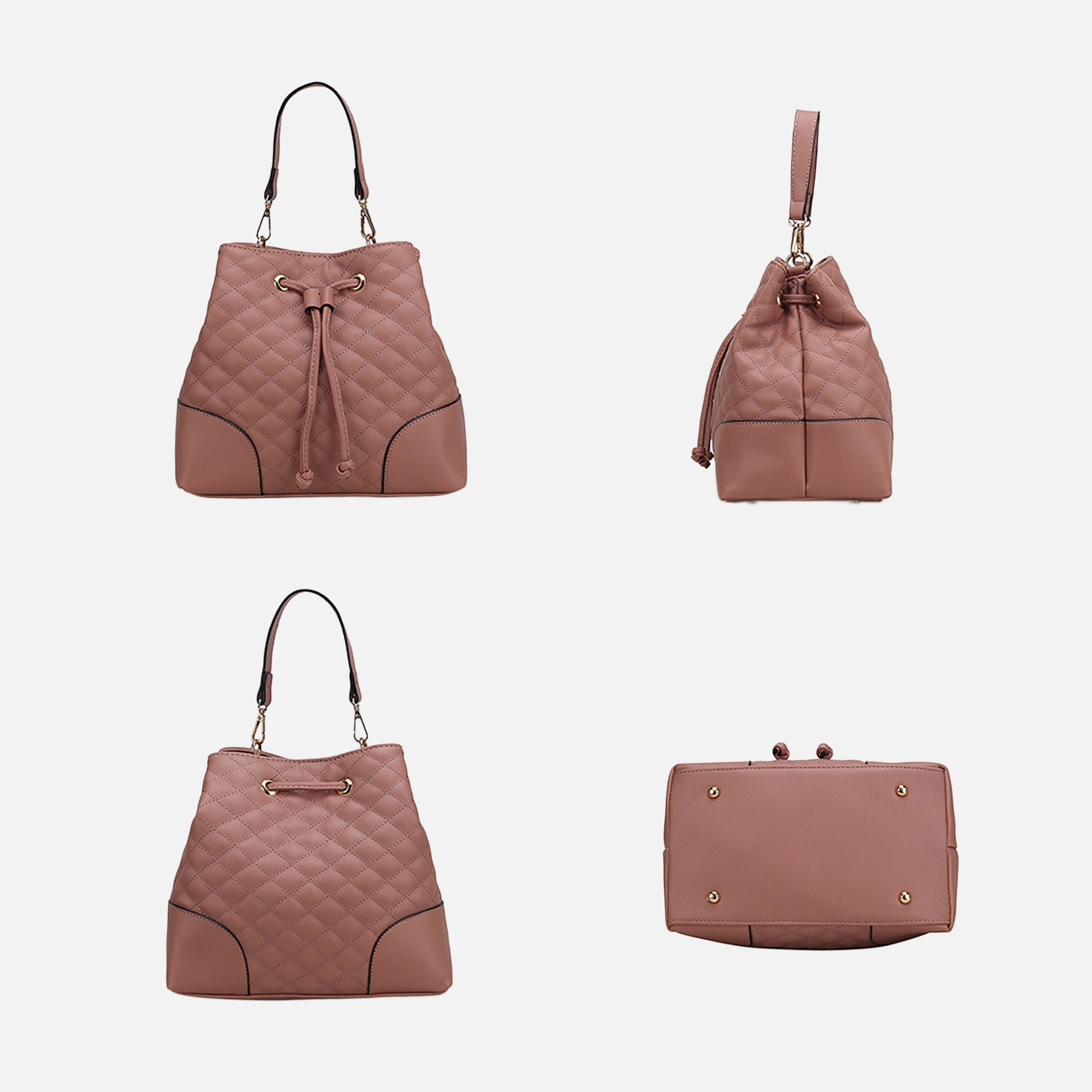 Mia K Collection Wendy Quilted Bucket Bag - Pebbled Vegan Leather, Gold-Tone Hardware