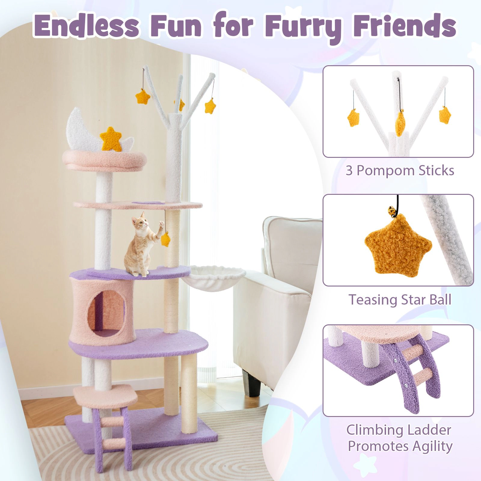 SlickBlue Multi-Level Cat Tree with Cloud Platforms Hammock and Condo