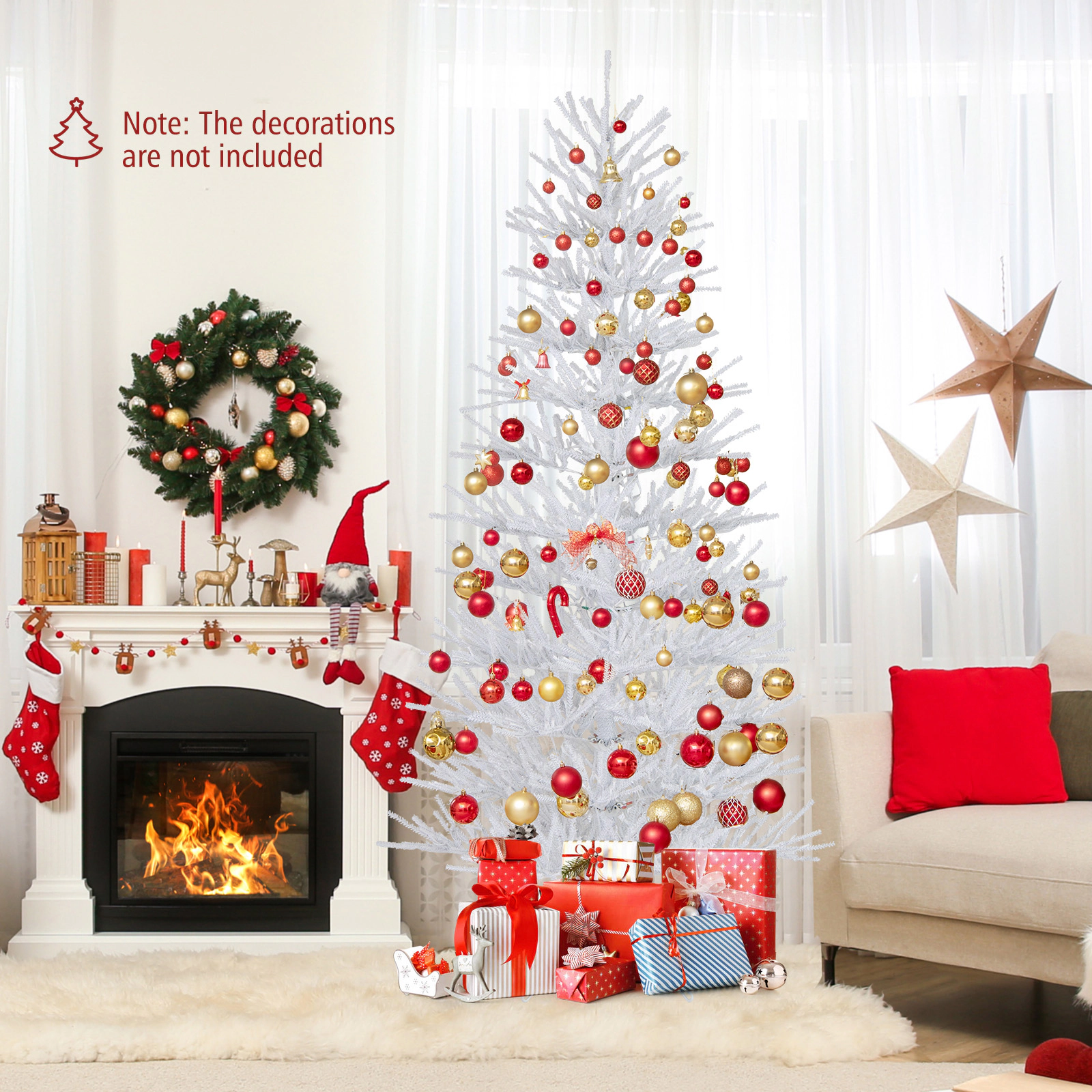 LJG 7 FT Artificial Pre-Lit Christmas Tree Hinged Xmas Tree with 820 Coral-Like Branch Tips