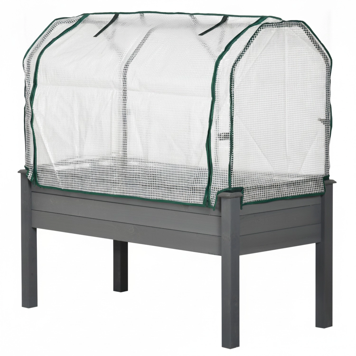 HONGGE Raised Garden Bed with PE Greenhouse Cover Outdoor Planter Box for Herbs and Vegetables Dark Gray
