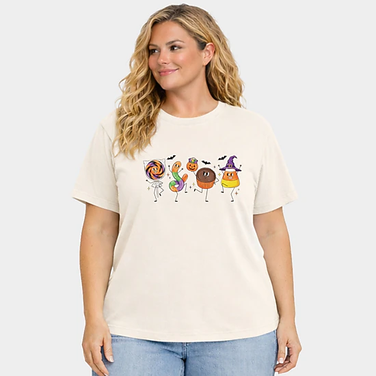 Simply Sage Market - Women's Plus Sized Garment Dyed Graphic T-Shirt - Candy Stick Figures