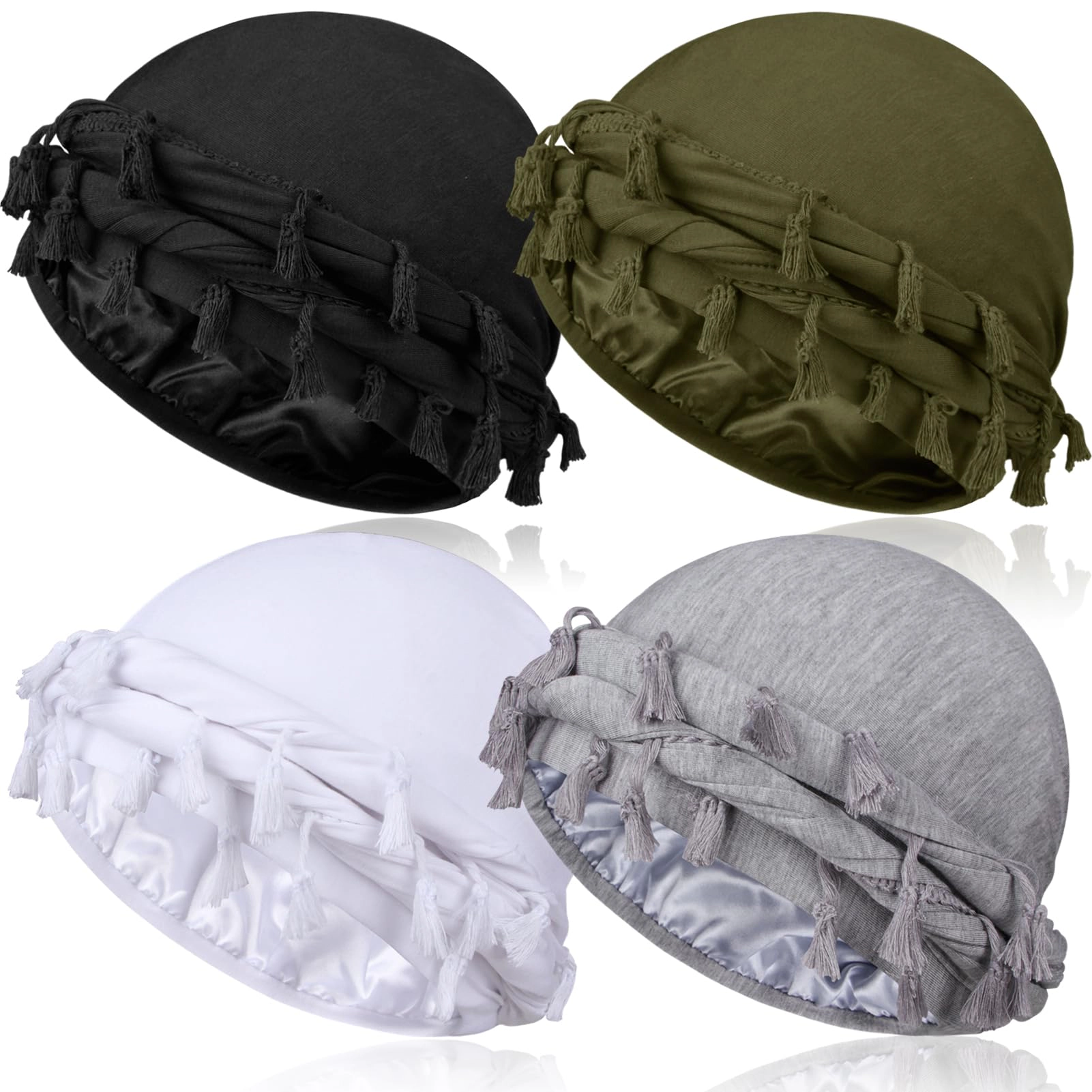 PIGFDK 4 Pieces Satin Lined Turban Silky Head Wraps For Men  Mens Scarf Hair