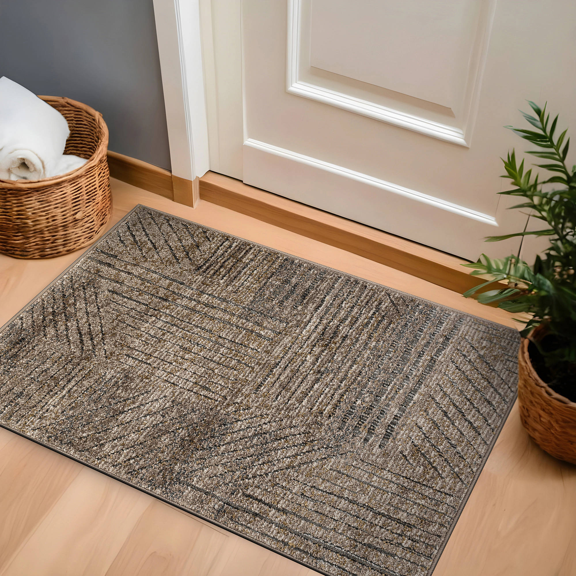 World Rug Gallery Modern Patchwork High-Low Indoor Runner Rug, Earthtone Geometric Design, Jute