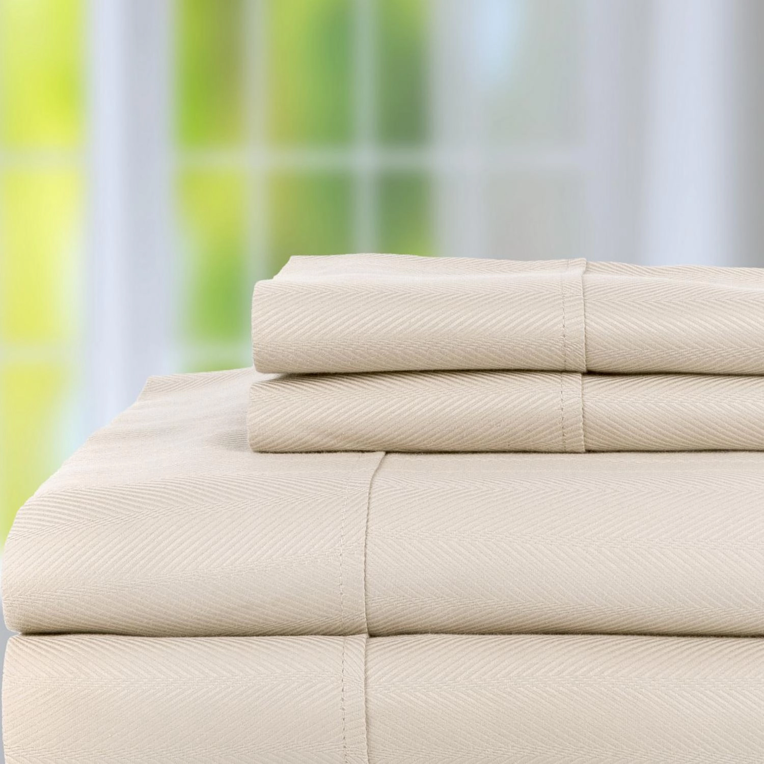 Knightsbridge 1000 Thread Count Herringbone Sateen Sheet Set - 4-Piece - Queen 60x80