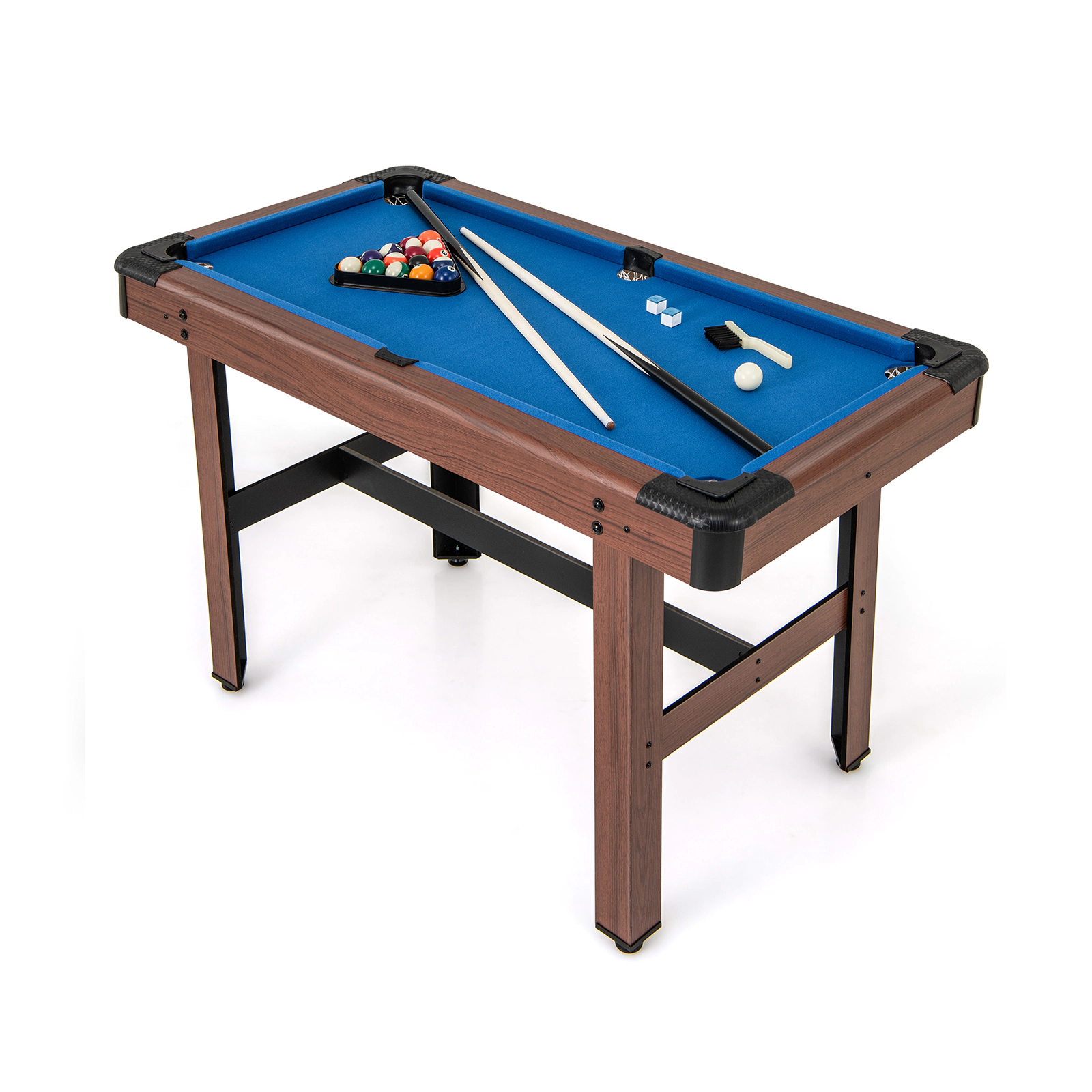 SUGIFT 48-in Pool Wooden Game Table with Velvet Surface and Accessories Set for Kids and Adults Brown+Blue/Green