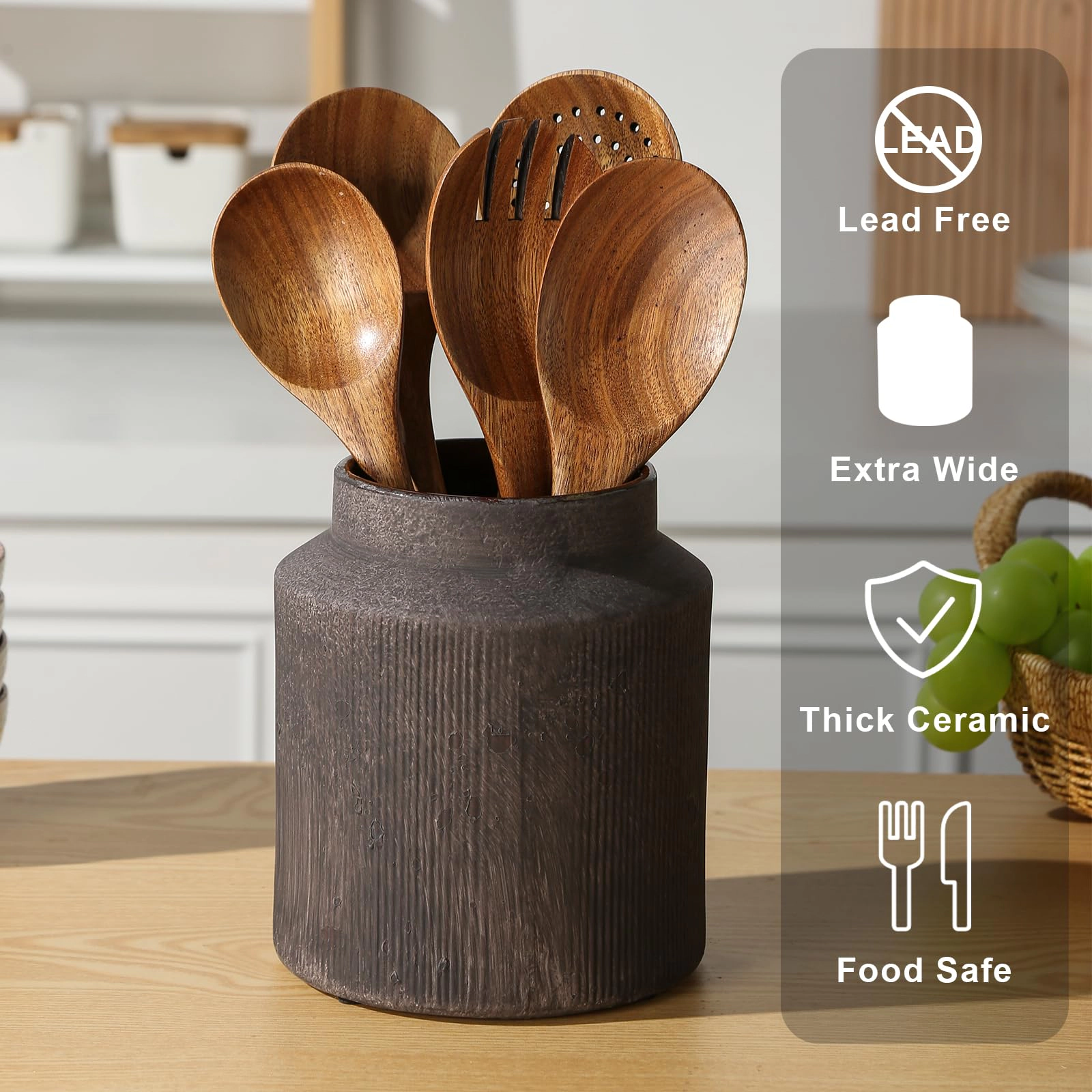 WZK Farmhouse Rustic Ceramic Kitchen Utensil Holder