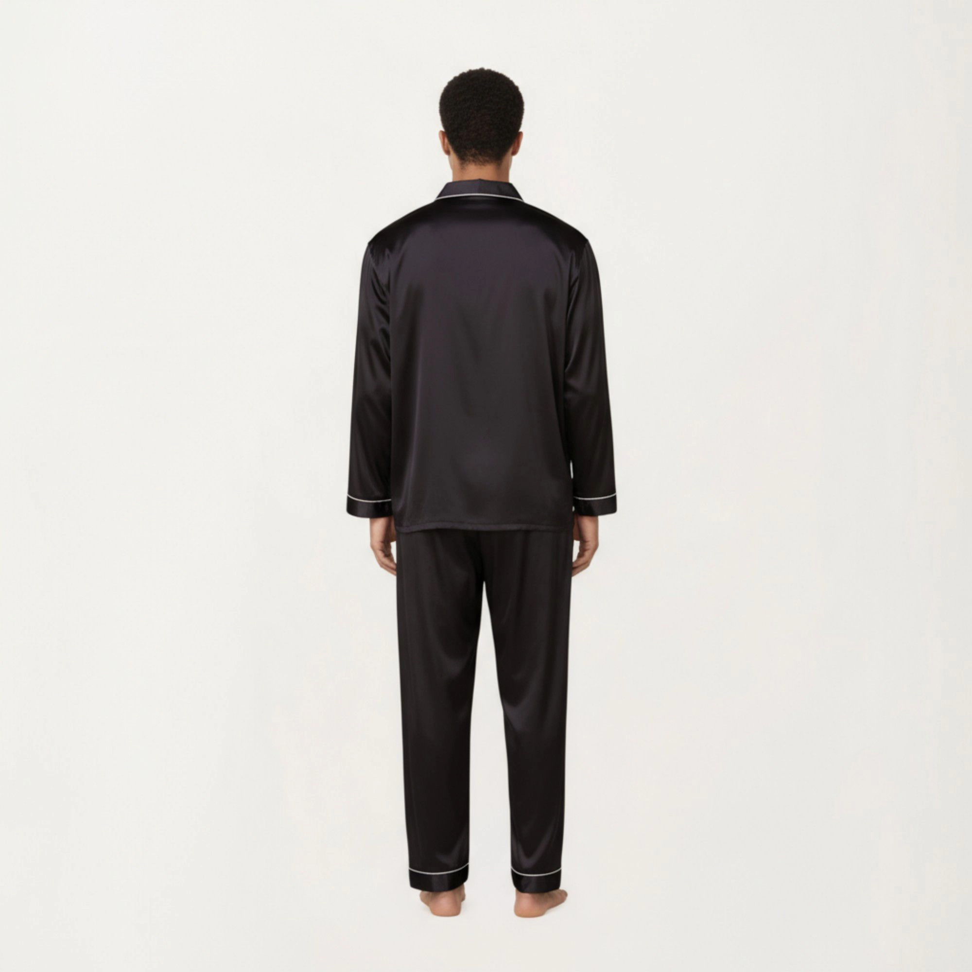 Anna-Kaci Men's 2-Piece Satin Pajamas with Contrast Piping and Button Up Top