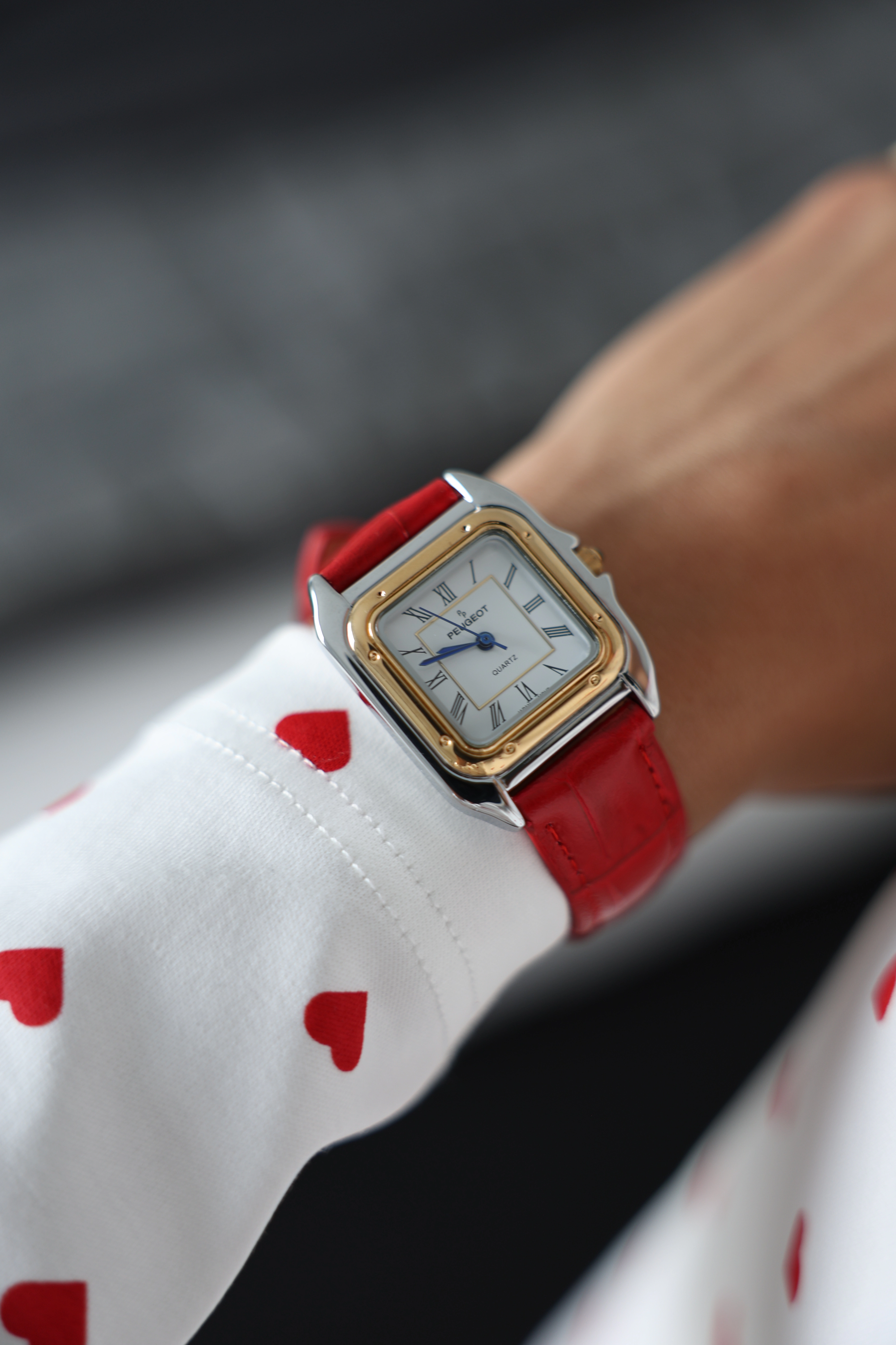 Peugeot Women's Watch 36mm Square Tank Shape Red Leather Strap Watch